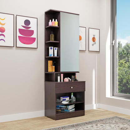 Dressing Table with Mirror Door | Door | Drawer & Open Shelves Dressing Table VIKI FURNITURE Dark Wenge