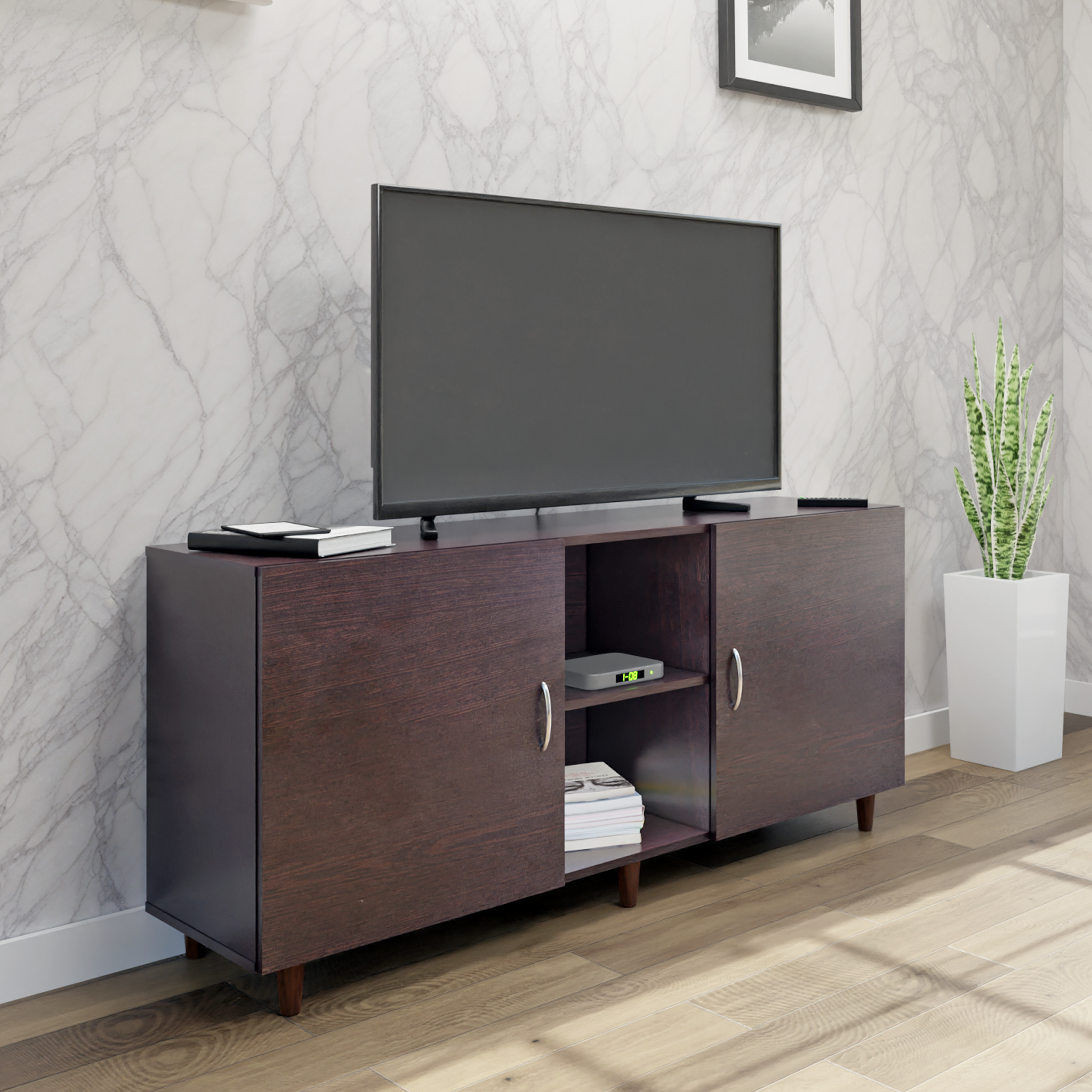 TV Unit | 2 Doors, Open Shelves | Single Color TV & Entertainment Unit VIKI FURNITURE Wenge
