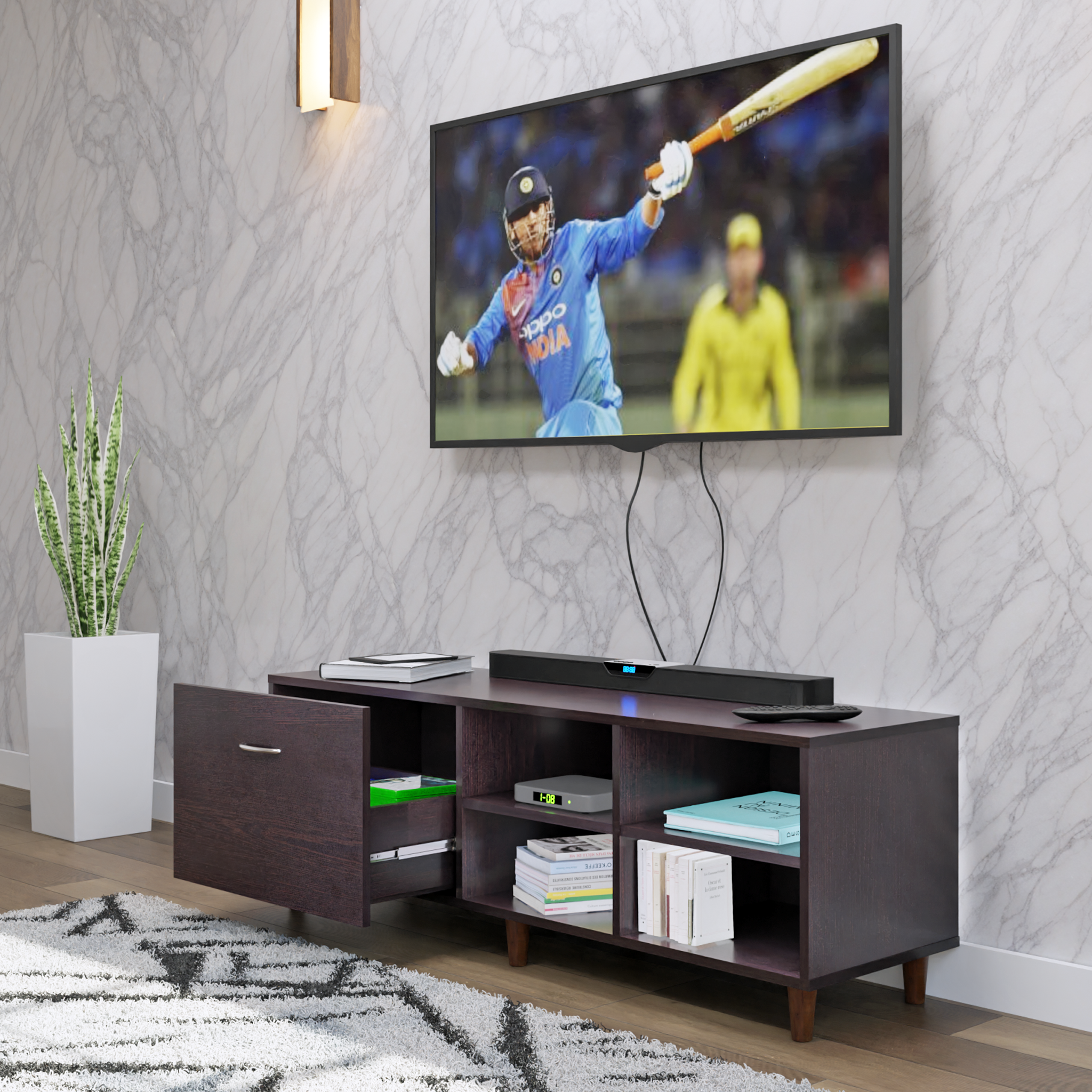 TV Unit | 1 Drawer, Open Shelves | Single Color TV & Entertainment Unit VIKI FURNITURE