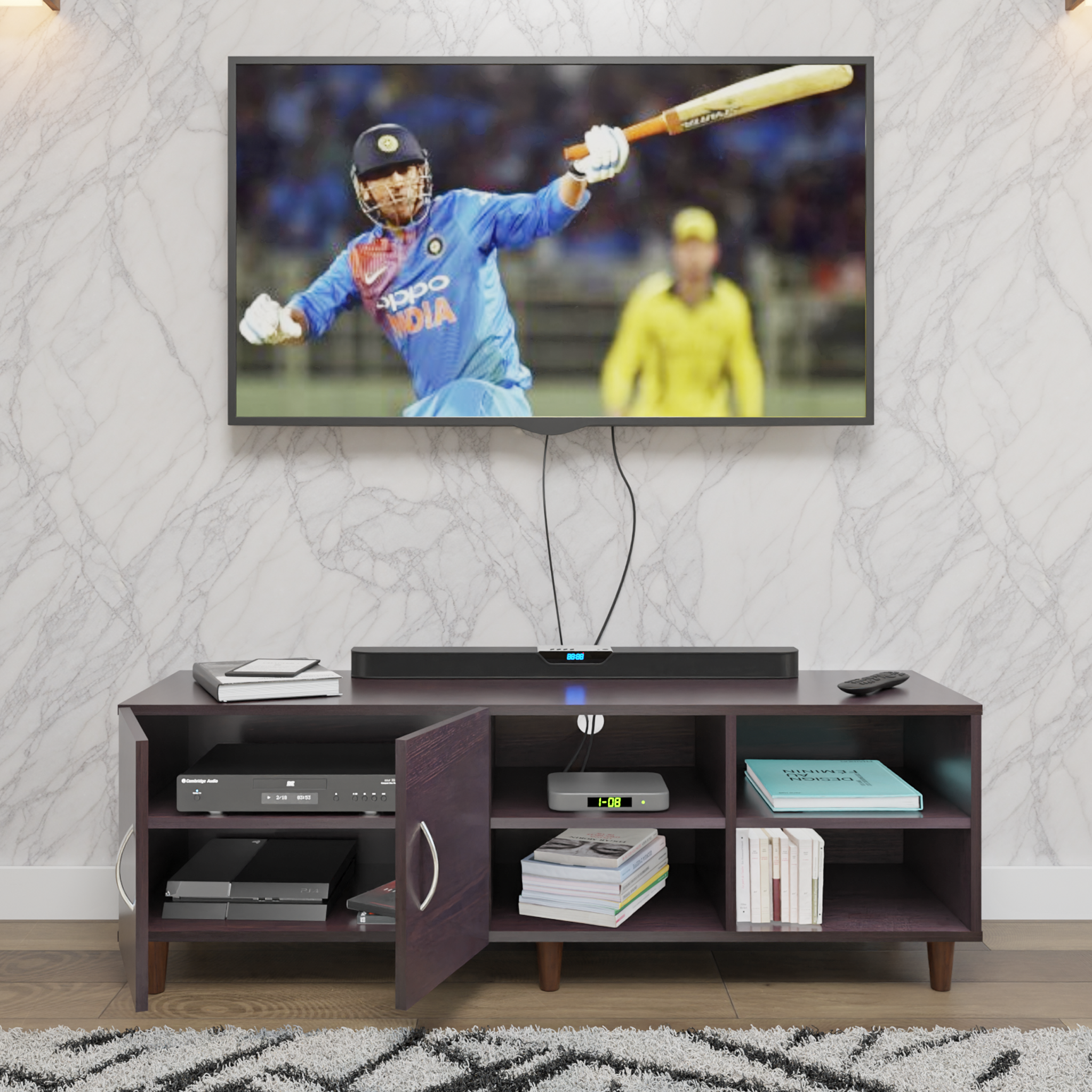 TV Unit | 2 Door, Open Shelves | Single Color TV & Entertainment Unit VIKI FURNITURE