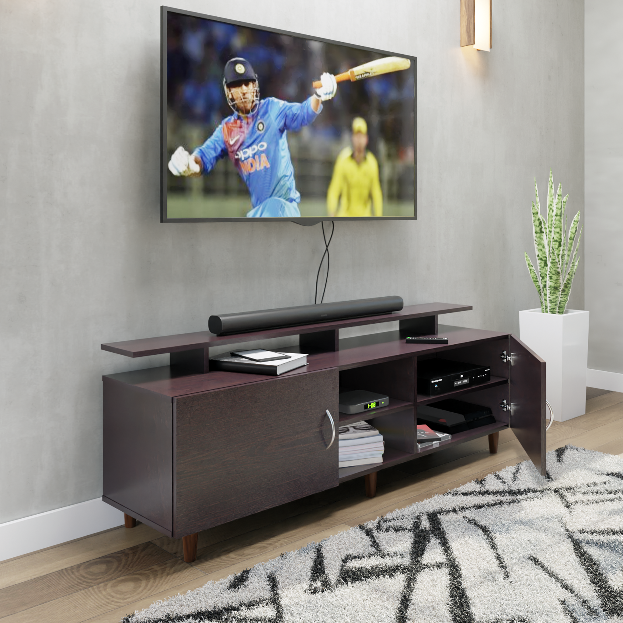 TV unit | 2 Doors, Open Shelves & Extension | Single Color TV & Entertainment Unit VIKI FURNITURE