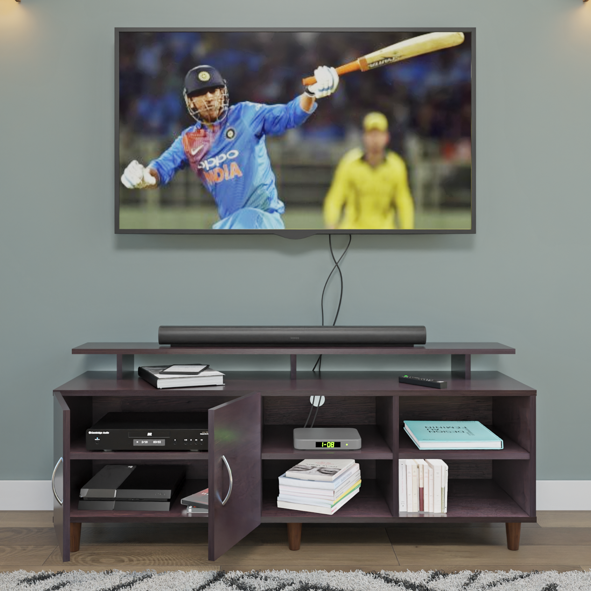 TV Unit | 2 Door, Open Shelves & Extension | Single Color TV & Entertainment Unit VIKI FURNITURE