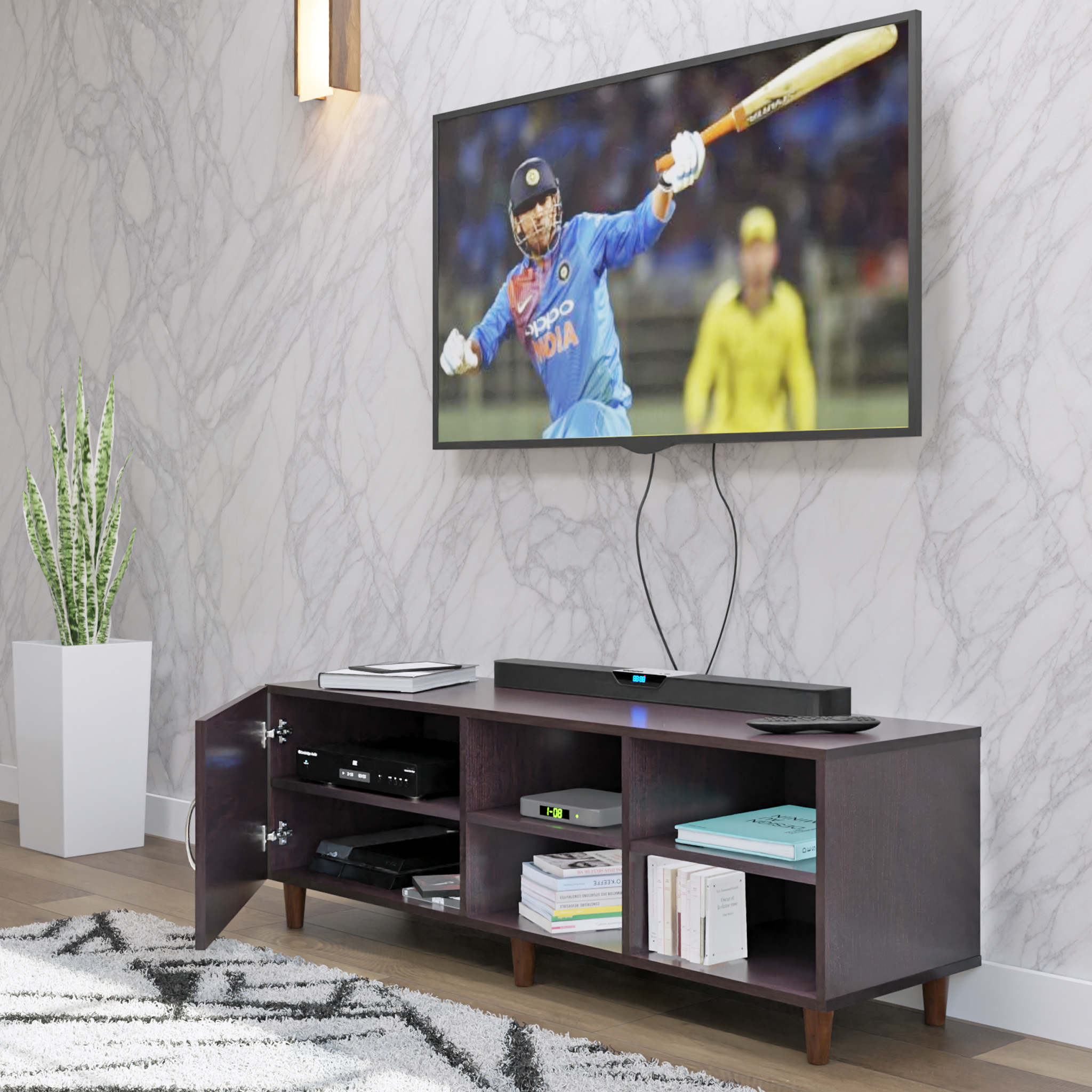 TV Unit | 1 Door, Open Shelves | Single Color TV & Entertainment Unit VIKI FURNITURE