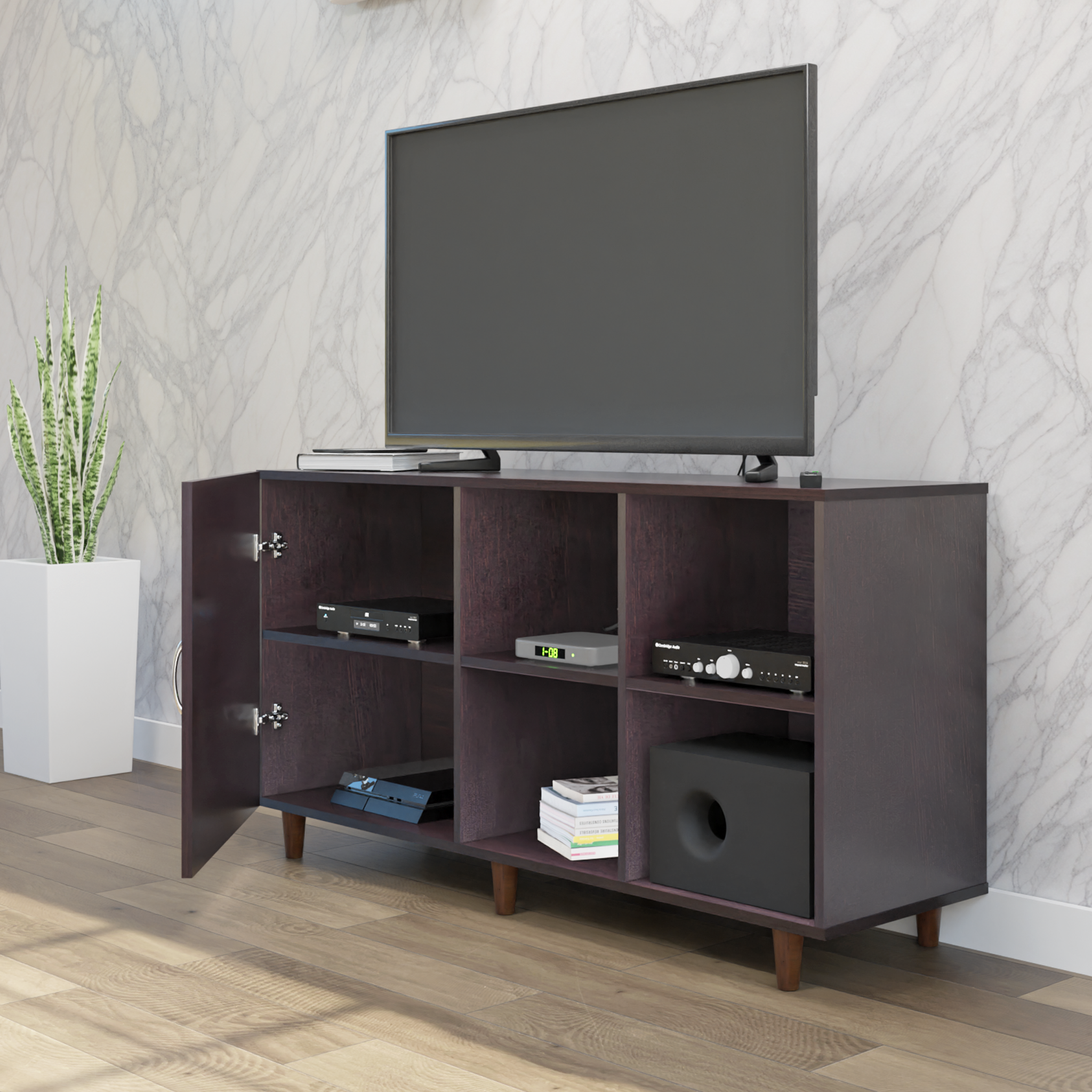 TV Unit | 1 Door, Open Shelves | Single Color TV & Entertainment Unit VIKI FURNITURE