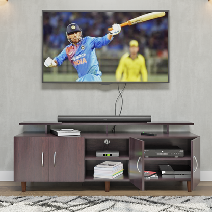 TV unit | 4 Doors, Open Shelves & Extension | Single Color TV & Entertainment Unit VIKI FURNITURE Dark Wenge
