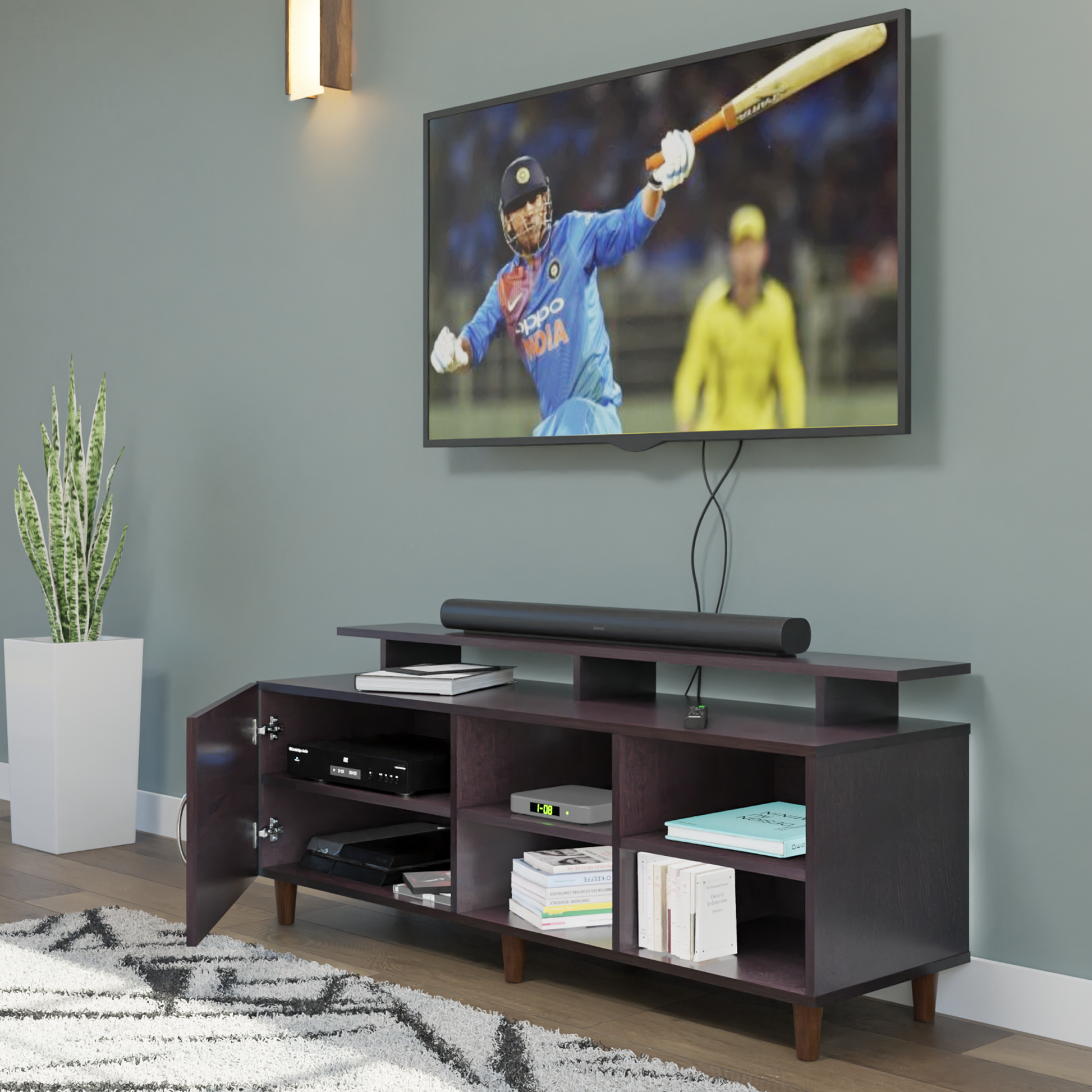 TV Unit | 1 Door, Open Shelves & Extension | Single Color TV & Entertainment Unit VIKI FURNITURE