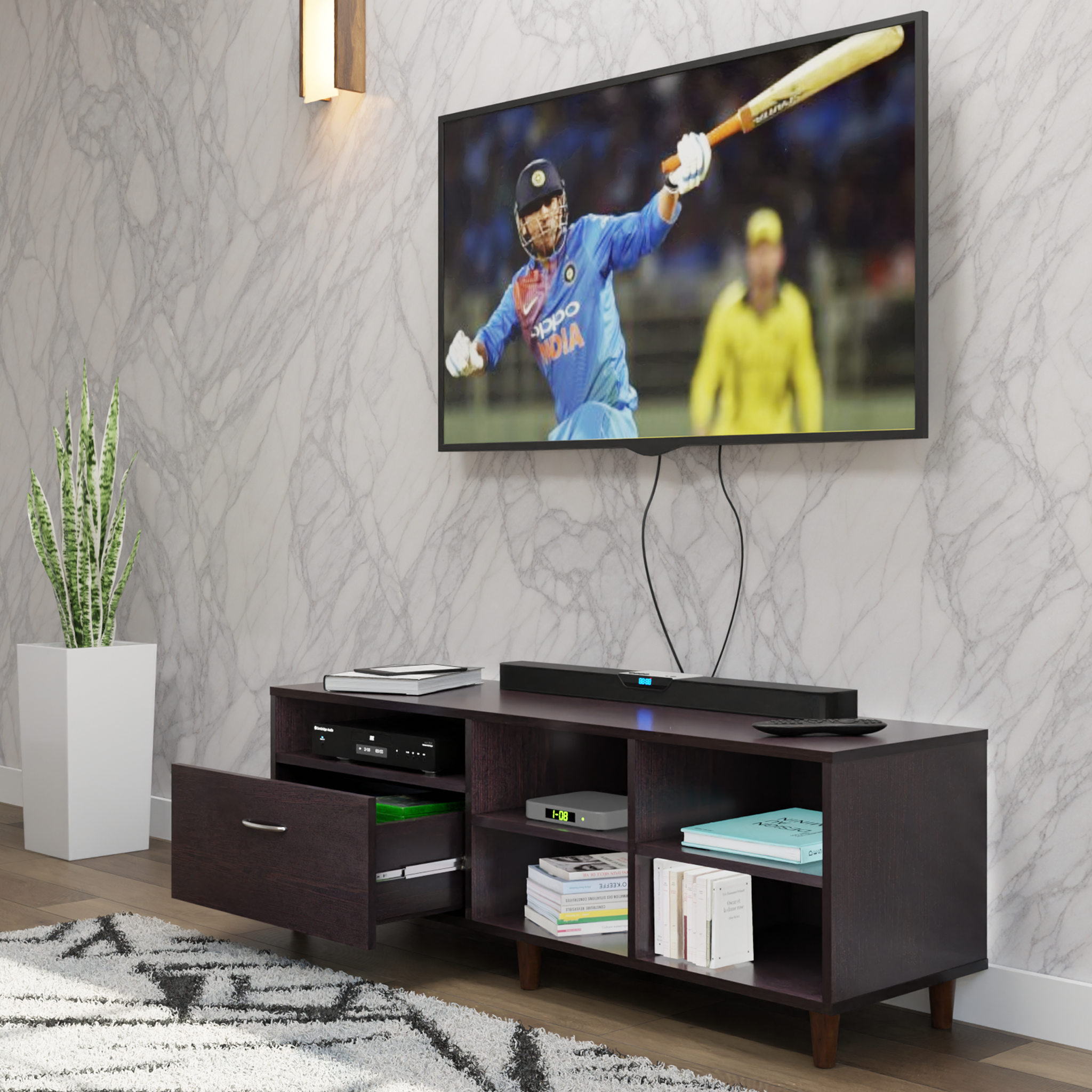 TV Unit | 1 Drawer, Shelf, Open Shelves | Single Color TV & Entertainment Unit VIKI FURNITURE