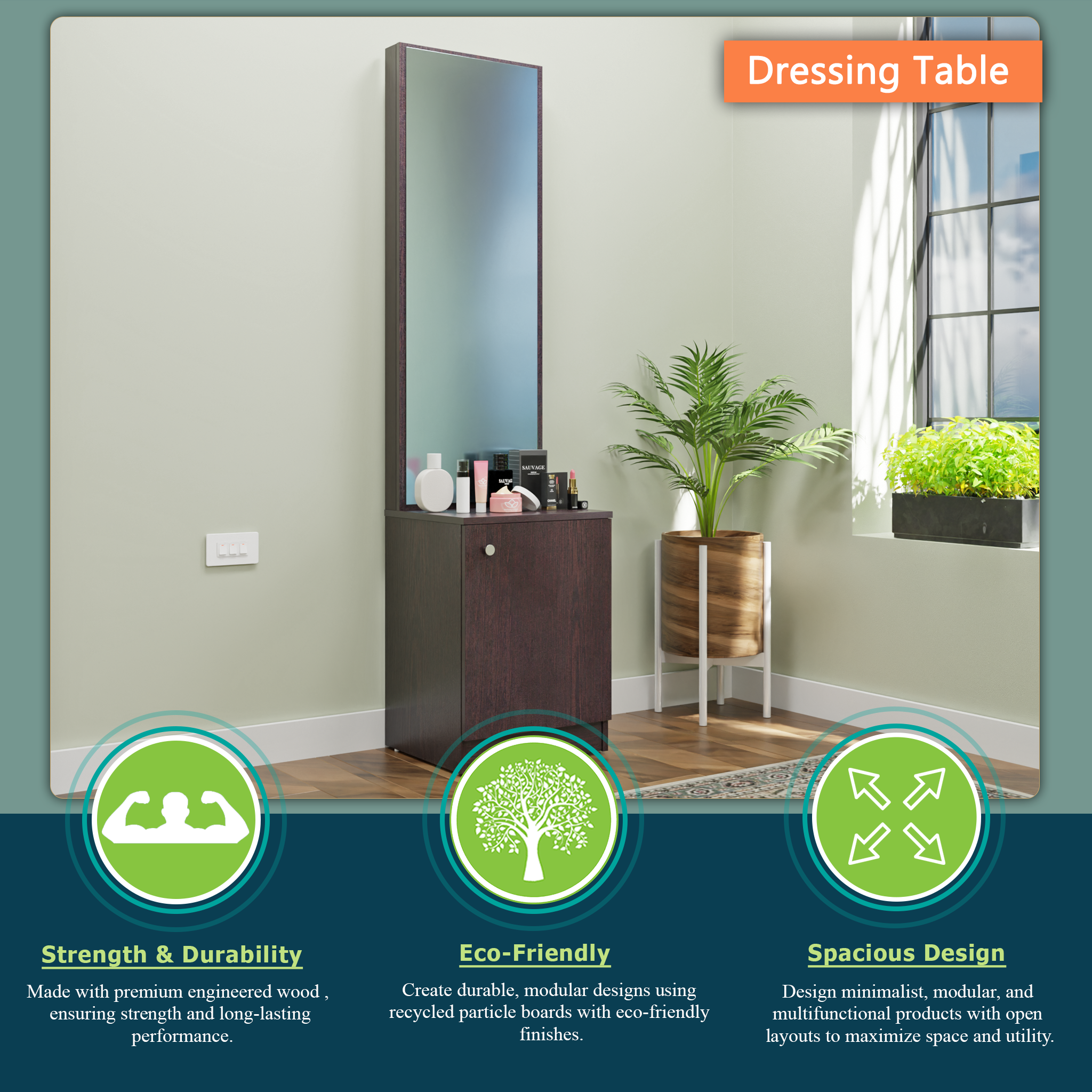 Dressing Table with Mirror Door | Shelves Dressing Table VIKI FURNITURE