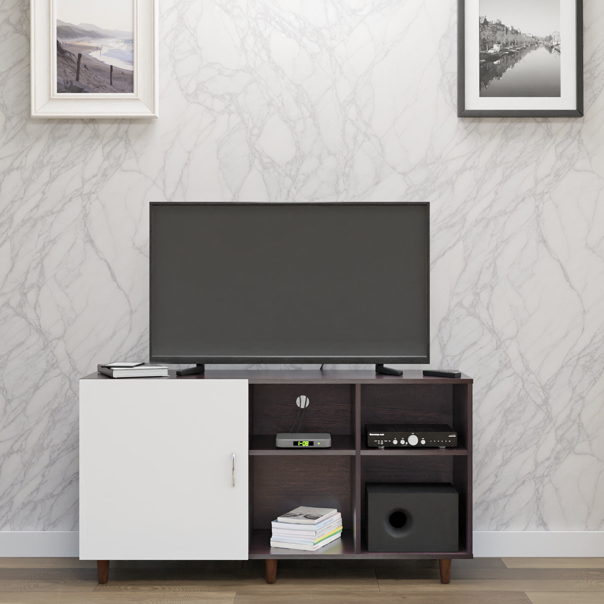 TV Unit | 1 Door, Open Shelves | Dual Color TV & Entertainment Unit VIKI FURNITURE