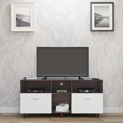 TV unit | 2 Drawers, Shelf & Open Shelves | Dual Color TV & Entertainment Unit VIKI FURNITURE Dark Wenge with Frosty White