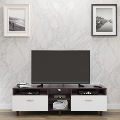TV Unit | 2 Drawers, Open Shelves | Dual Color TV & Entertainment Unit VIKI FURNITURE Dark Wenge with Frosty White