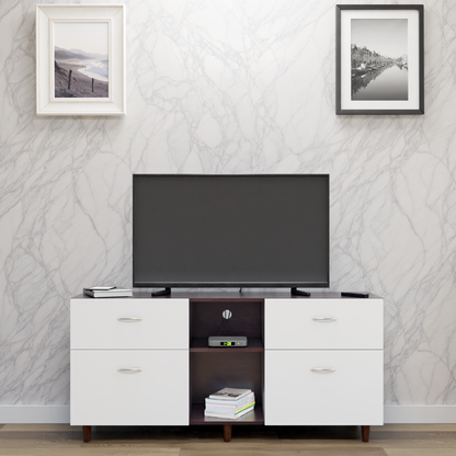 TV unit | 4 Drawers, Open Shelves | Dual Color TV & Entertainment Unit VIKI FURNITURE Dark Wenge with Frosty White