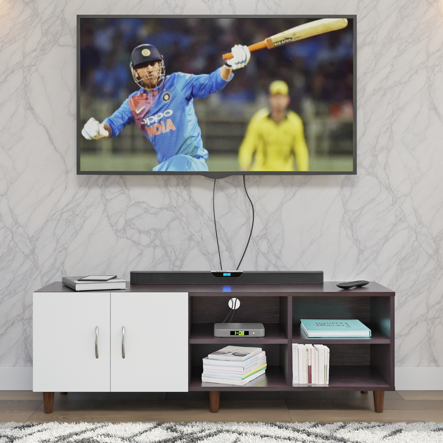 TV Unit | 2 Door, Open Shelves | Dual Color TV & Entertainment Unit VIKI FURNITURE
