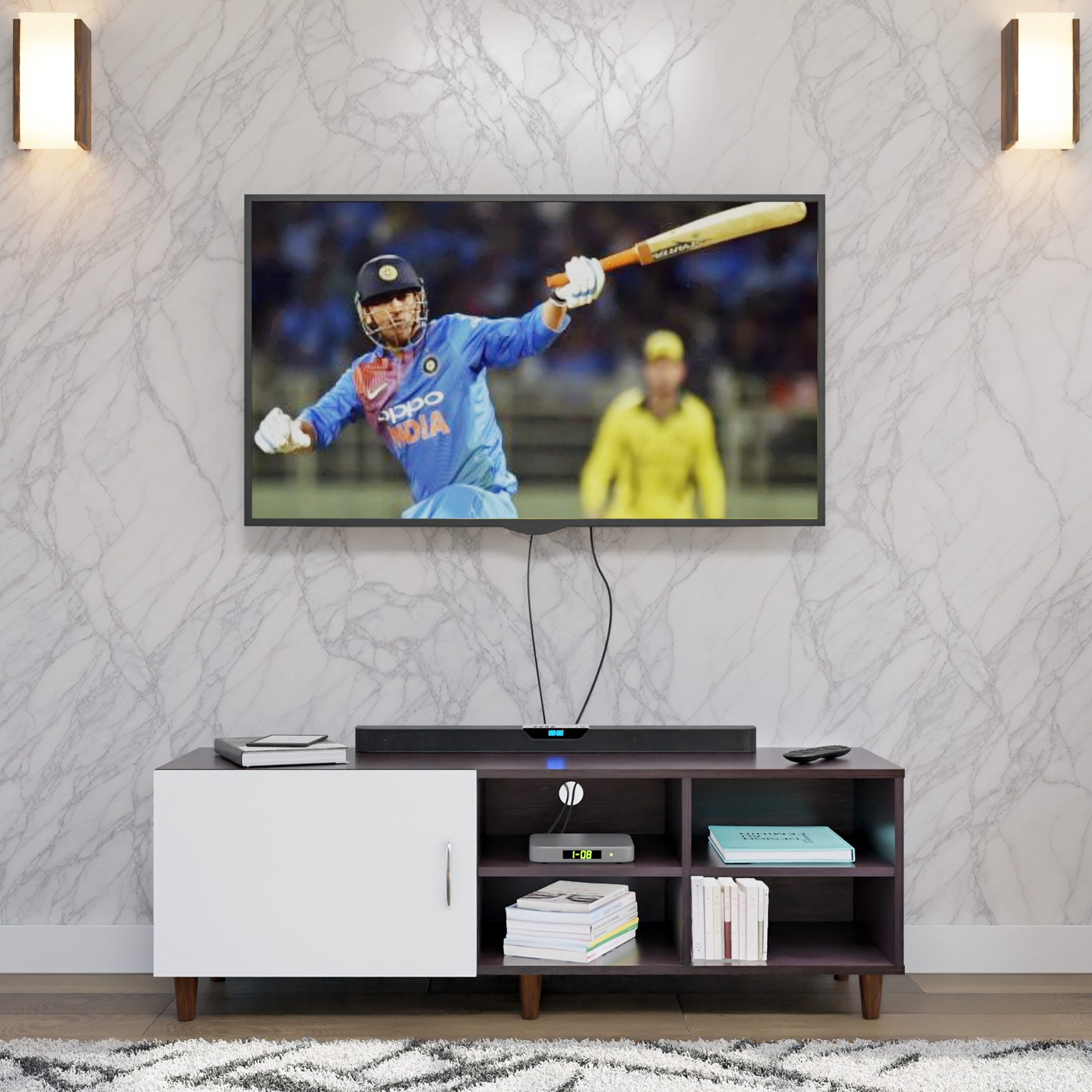 TV Unit | 1 Door, Open Shelves | Dual Color TV & Entertainment Unit VIKI FURNITURE