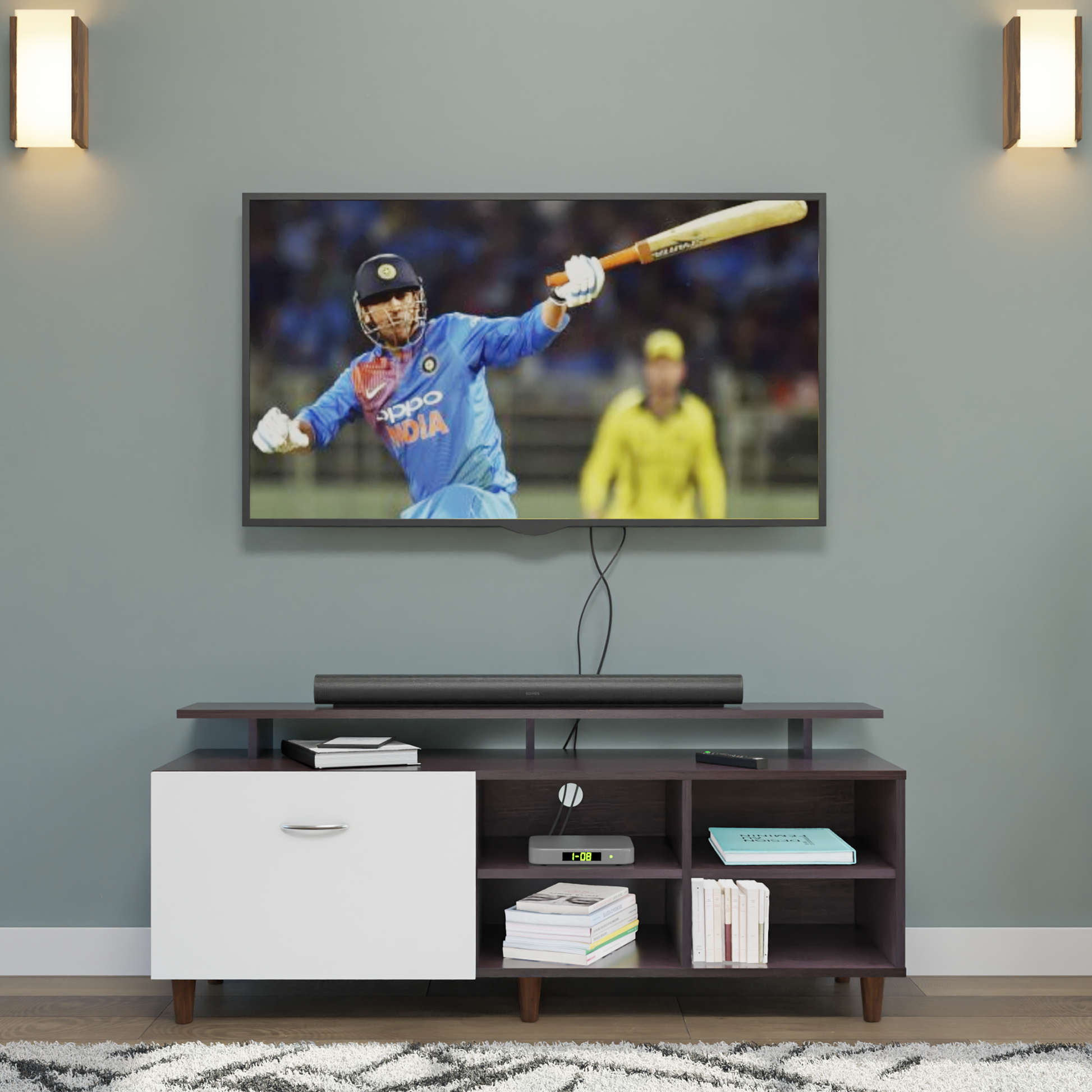 TV Unit | 1 Door, Open Shelves & Extension | Dual Color TV & Entertainment Unit VIKI FURNITURE