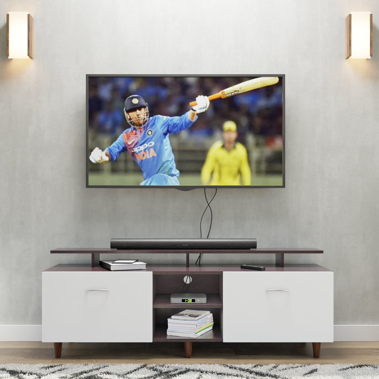 TV Unit | Drawers, Open Shelf & Extension | Dual Color TV & Entertainment Unit VIKI FURNITURE Dark Wenge with Frosty White