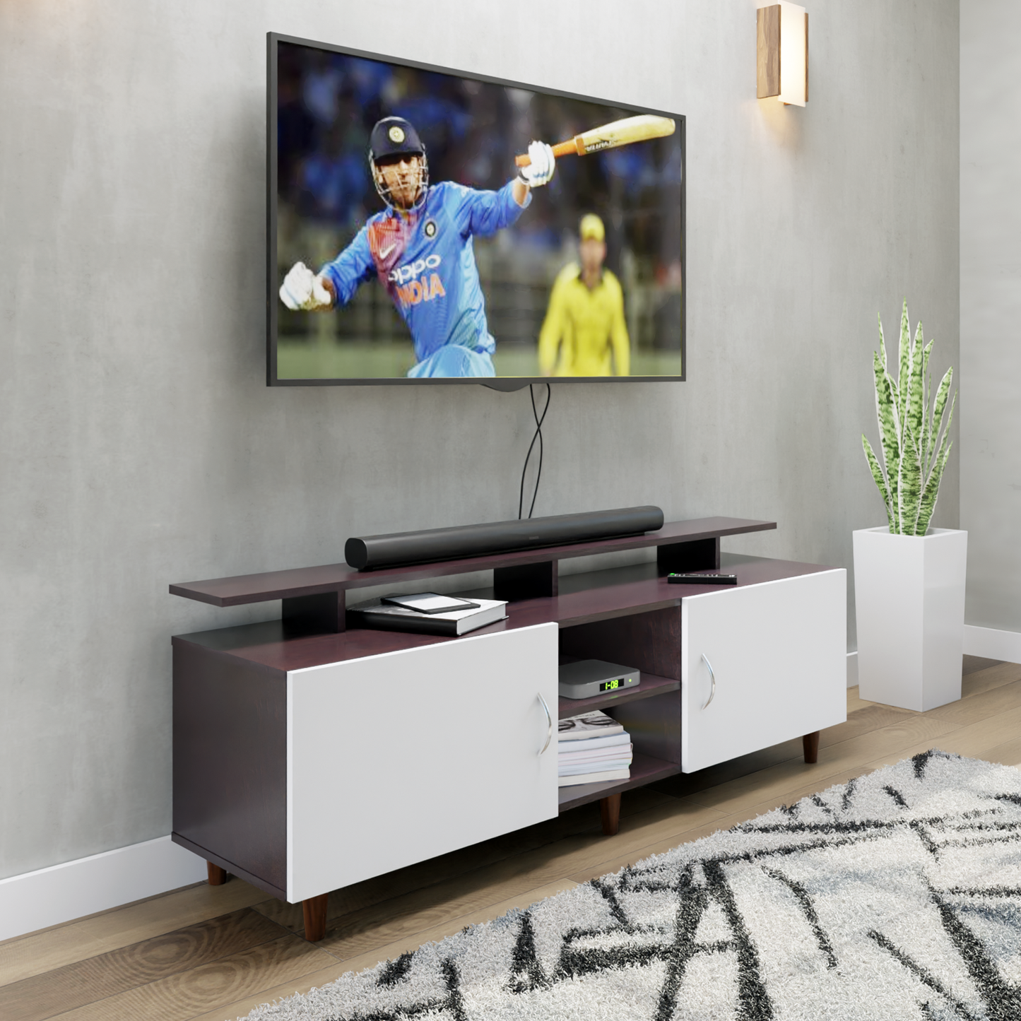 TV unit | 2 Doors, Open Shelves & Extension | Dual Color TV & Entertainment Unit VIKI FURNITURE