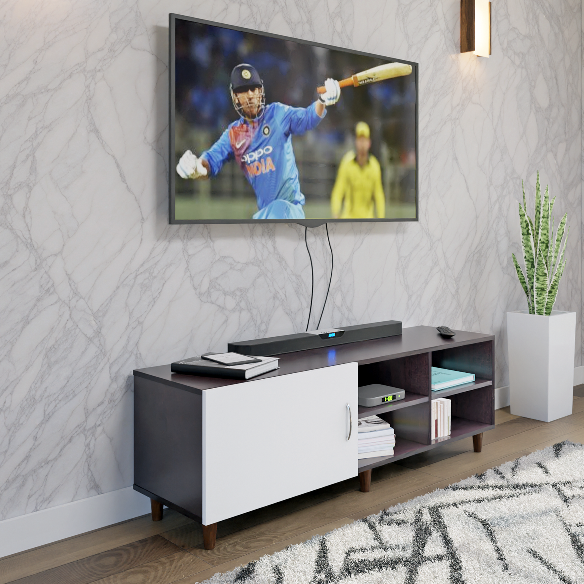 TV Unit | 1 Door, Open Shelves | Dual Color TV & Entertainment Unit VIKI FURNITURE