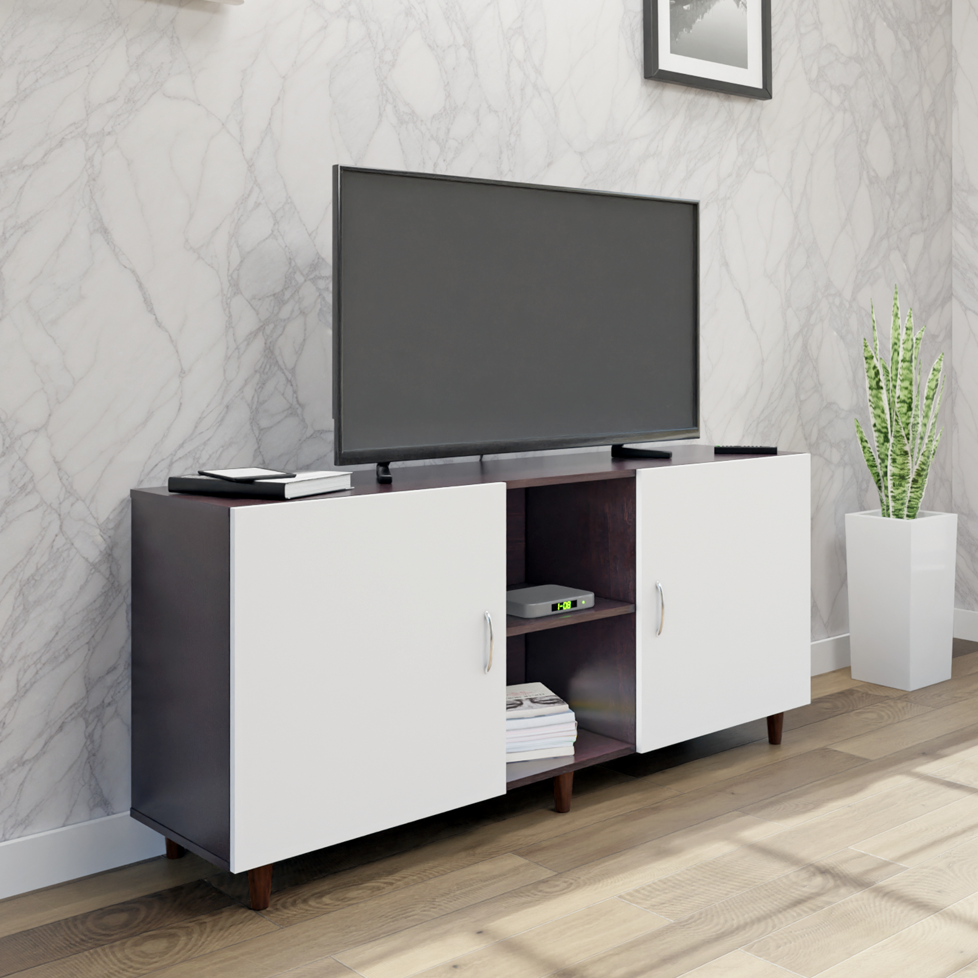 TV Unit | 2 Doors, Open Shelves | Dual Color TV & Entertainment Unit VIKI FURNITURE