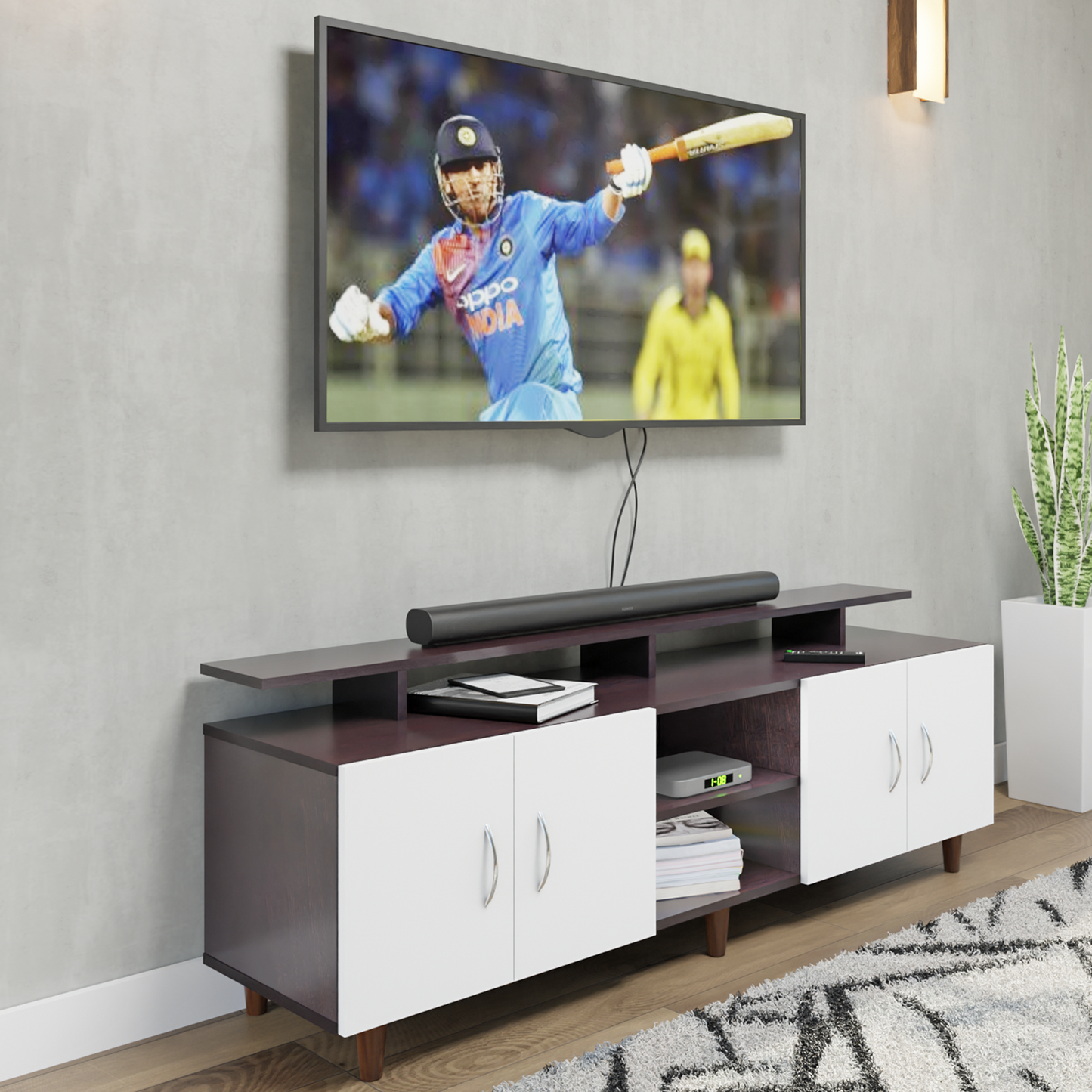 TV unit | 4 Doors, Open Shelves & Extension | Dual Color TV & Entertainment Unit VIKI FURNITURE