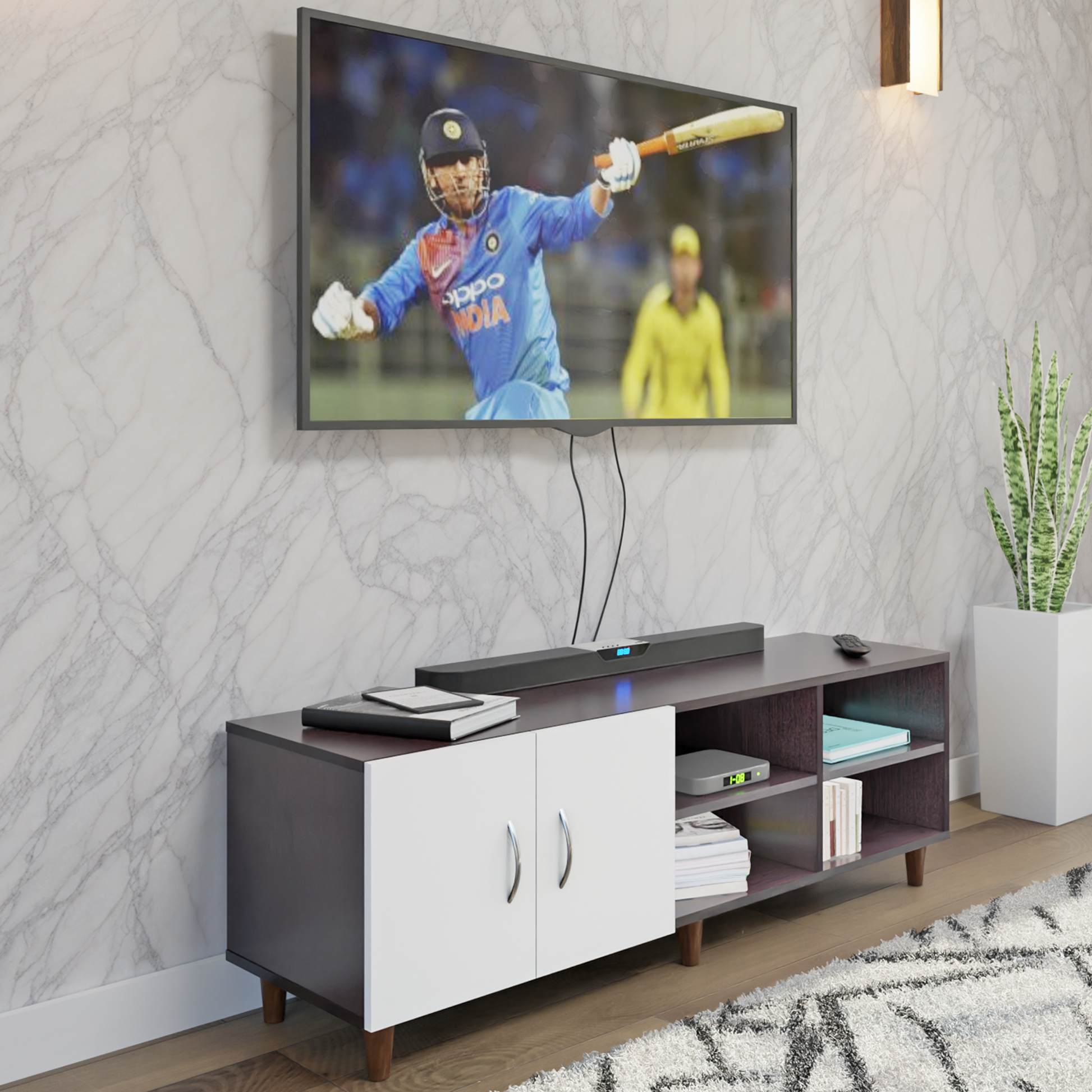 TV Unit | 2 Door, Open Shelves | Dual Color TV & Entertainment Unit VIKI FURNITURE