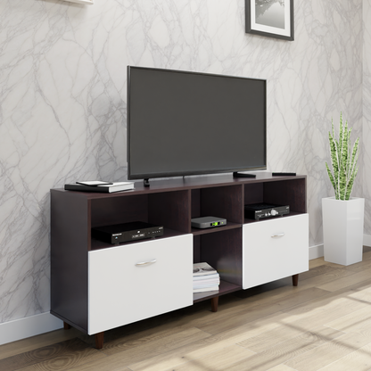 TV unit | 2 Drawers, Shelf & Open Shelves | Dual Color TV & Entertainment Unit VIKI FURNITURE