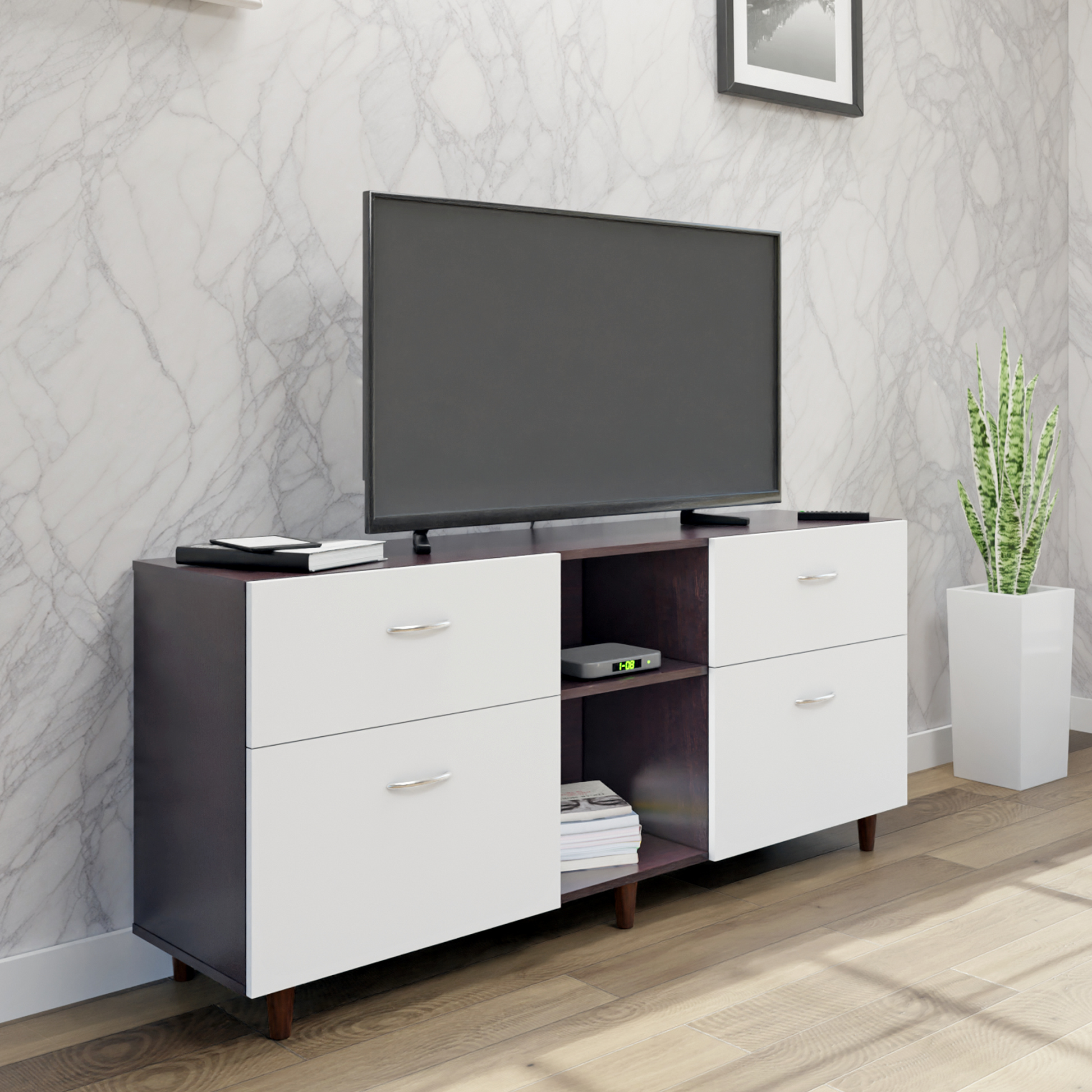 TV unit | 4 Drawers, Open Shelves | Dual Color TV & Entertainment Unit VIKI FURNITURE