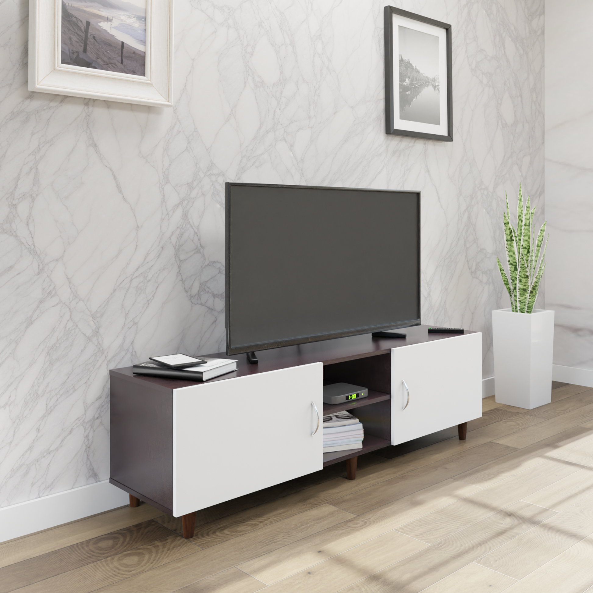 TV Unit | 2 Doors, Open Shelves | Dual Color TV & Entertainment Unit VIKI FURNITURE