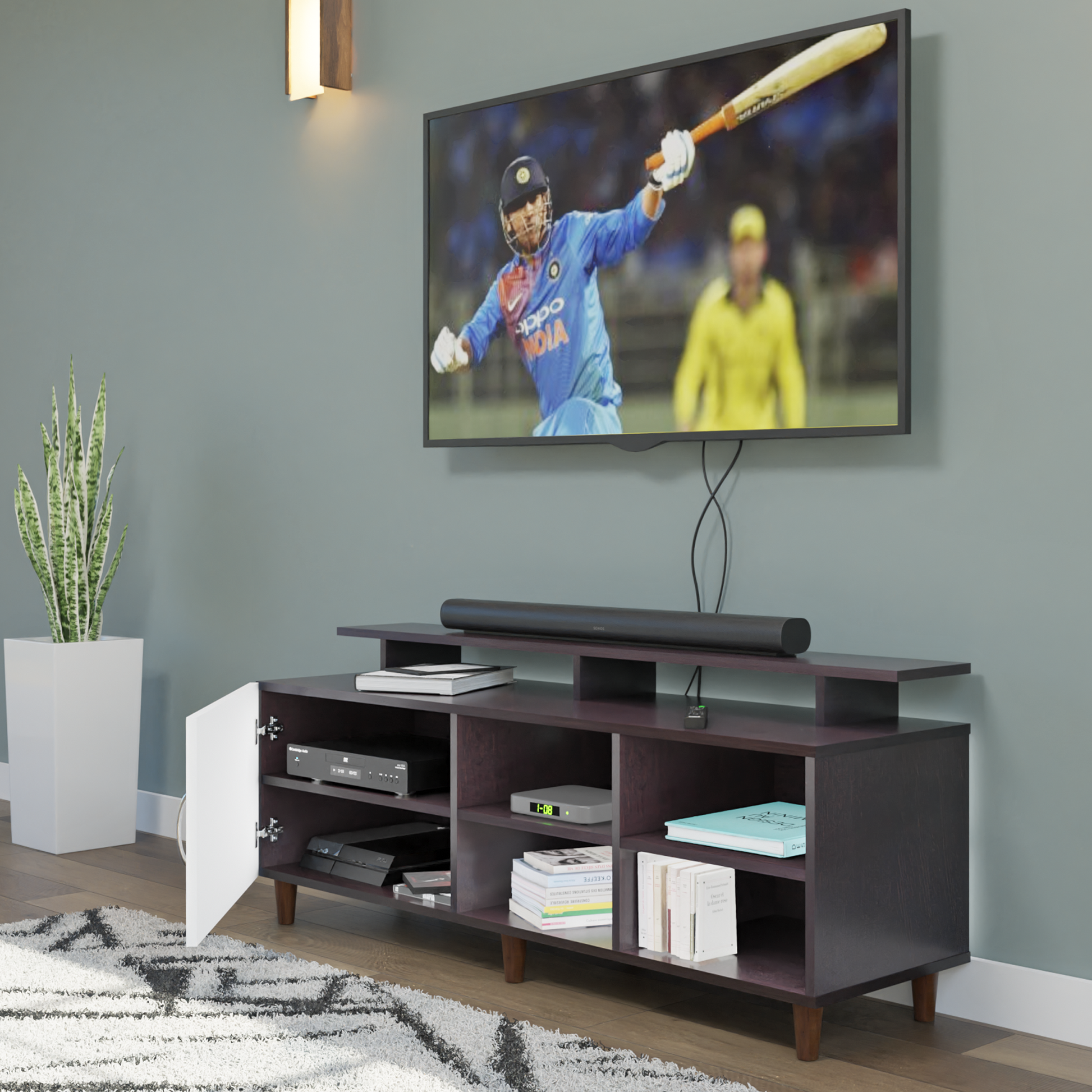 TV Unit | 1 Door, Open Shelves & Extension | Dual Color TV & Entertainment Unit VIKI FURNITURE