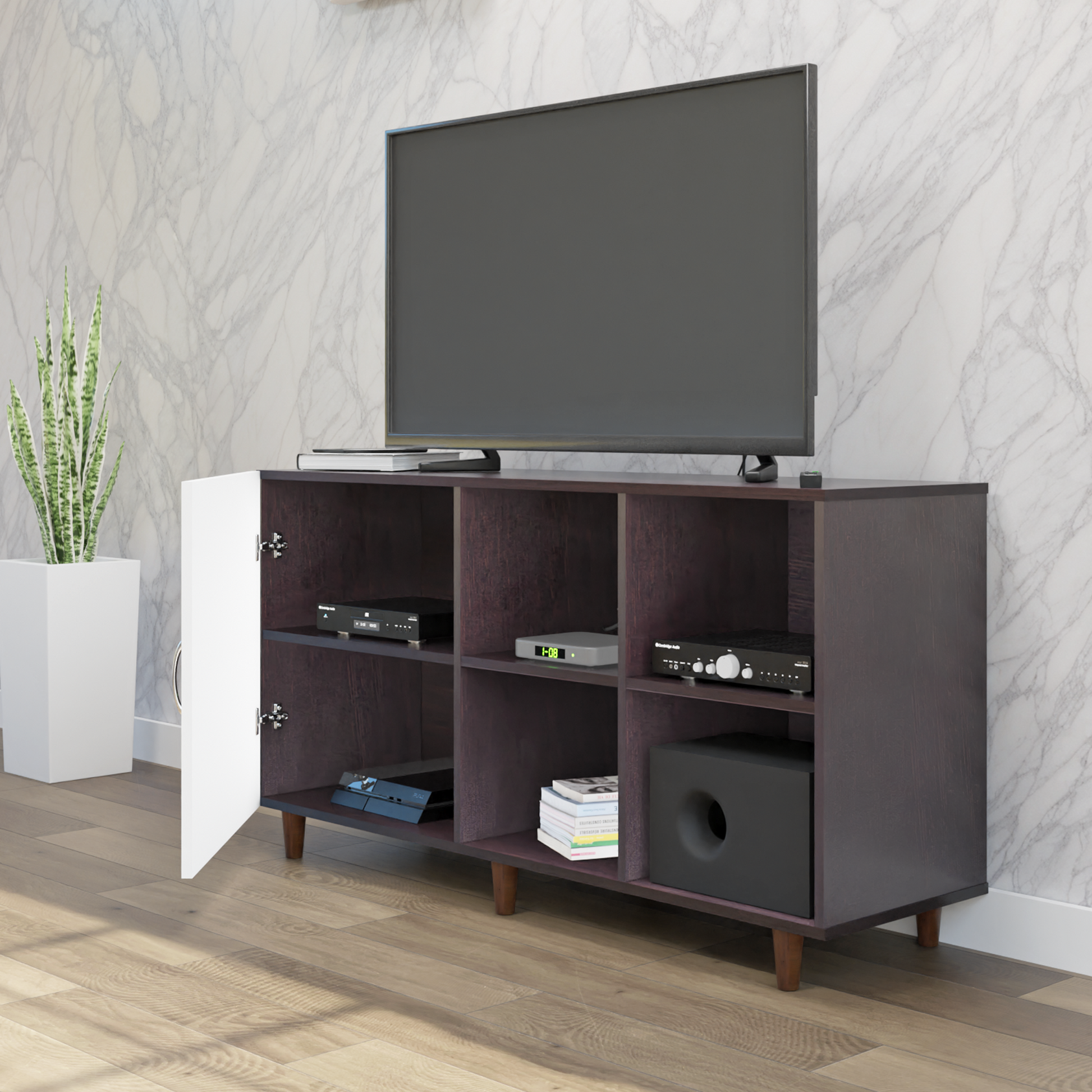 TV Unit | 1 Door, Open Shelves | Dual Color TV & Entertainment Unit VIKI FURNITURE