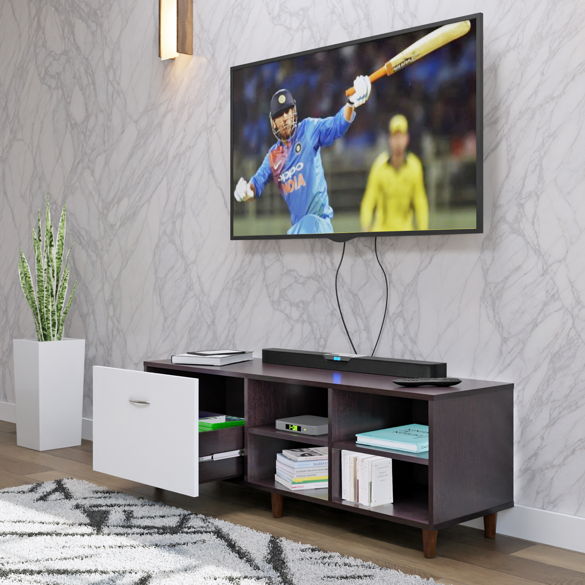 TV Unit | 1 Drawer, Open Shelves | Dual Color TV & Entertainment Unit VIKI FURNITURE