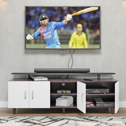 TV unit | 4 Doors, Open Shelves & Extension | Dual Color TV & Entertainment Unit VIKI FURNITURE