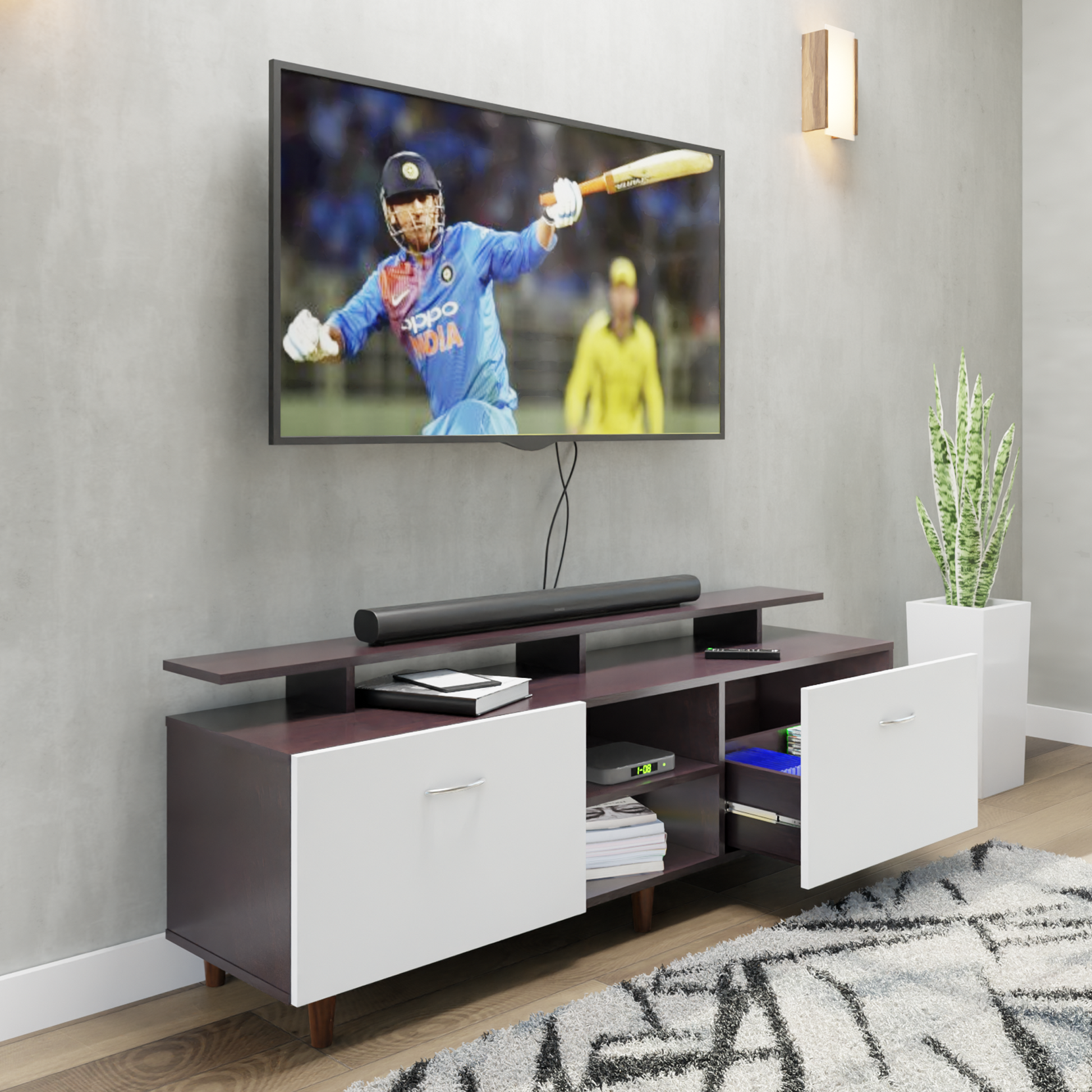 TV Unit | Drawers, Open Shelf & Extension | Dual Color TV & Entertainment Unit VIKI FURNITURE