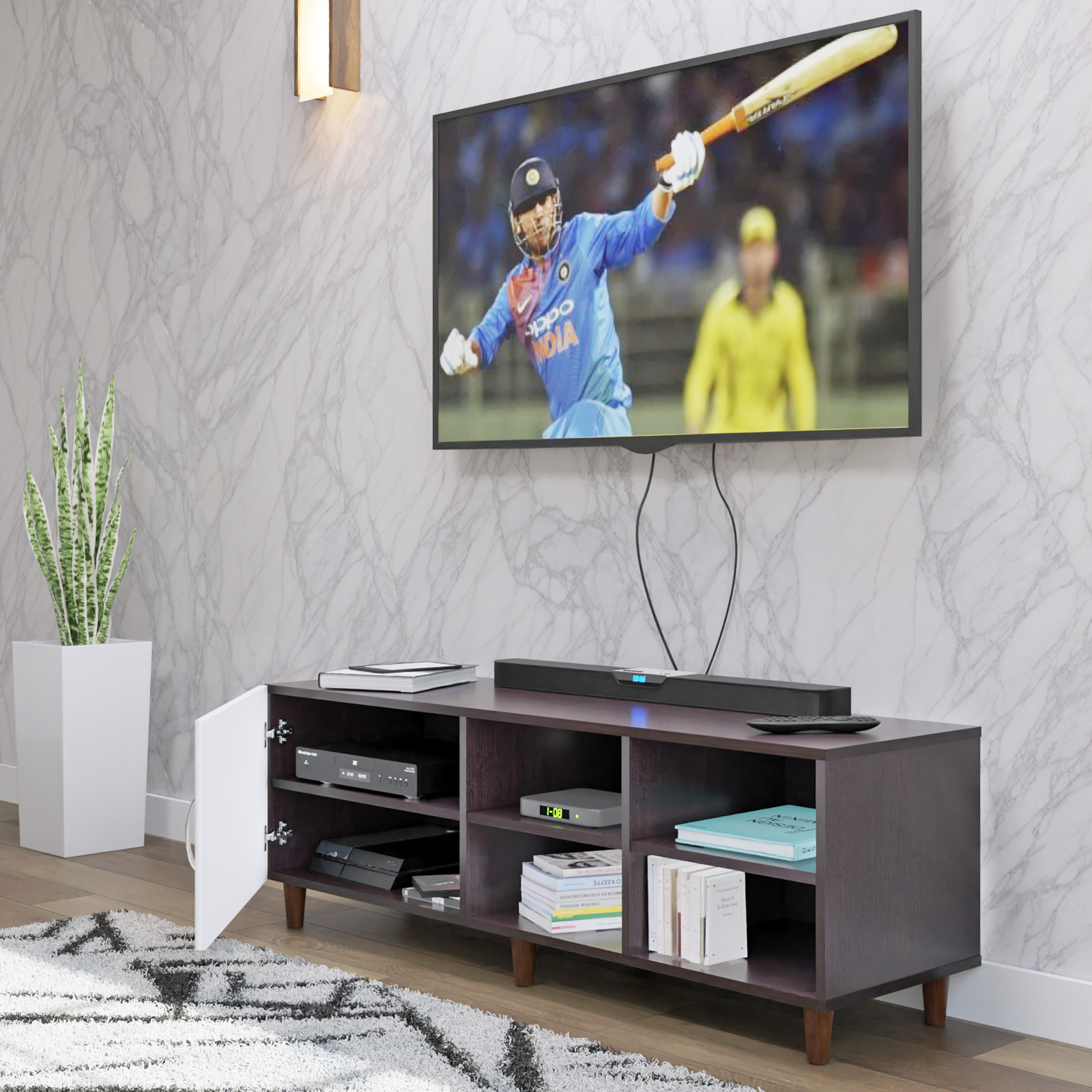 TV Unit | 1 Door, Open Shelves | Dual Color TV & Entertainment Unit VIKI FURNITURE