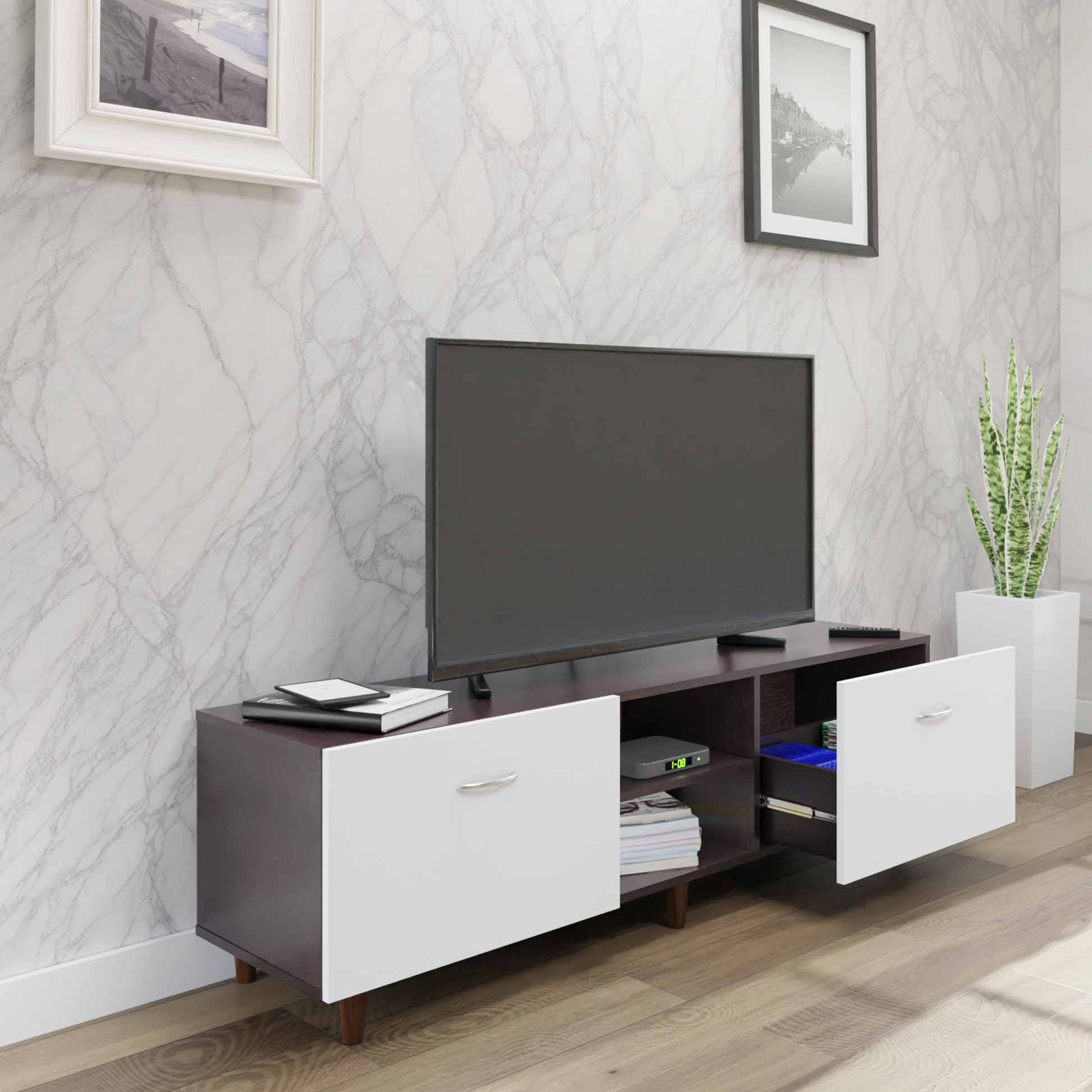 TV Unit | Drawers, Open Shelf | Dual Color TV & Entertainment Unit VIKI FURNITURE