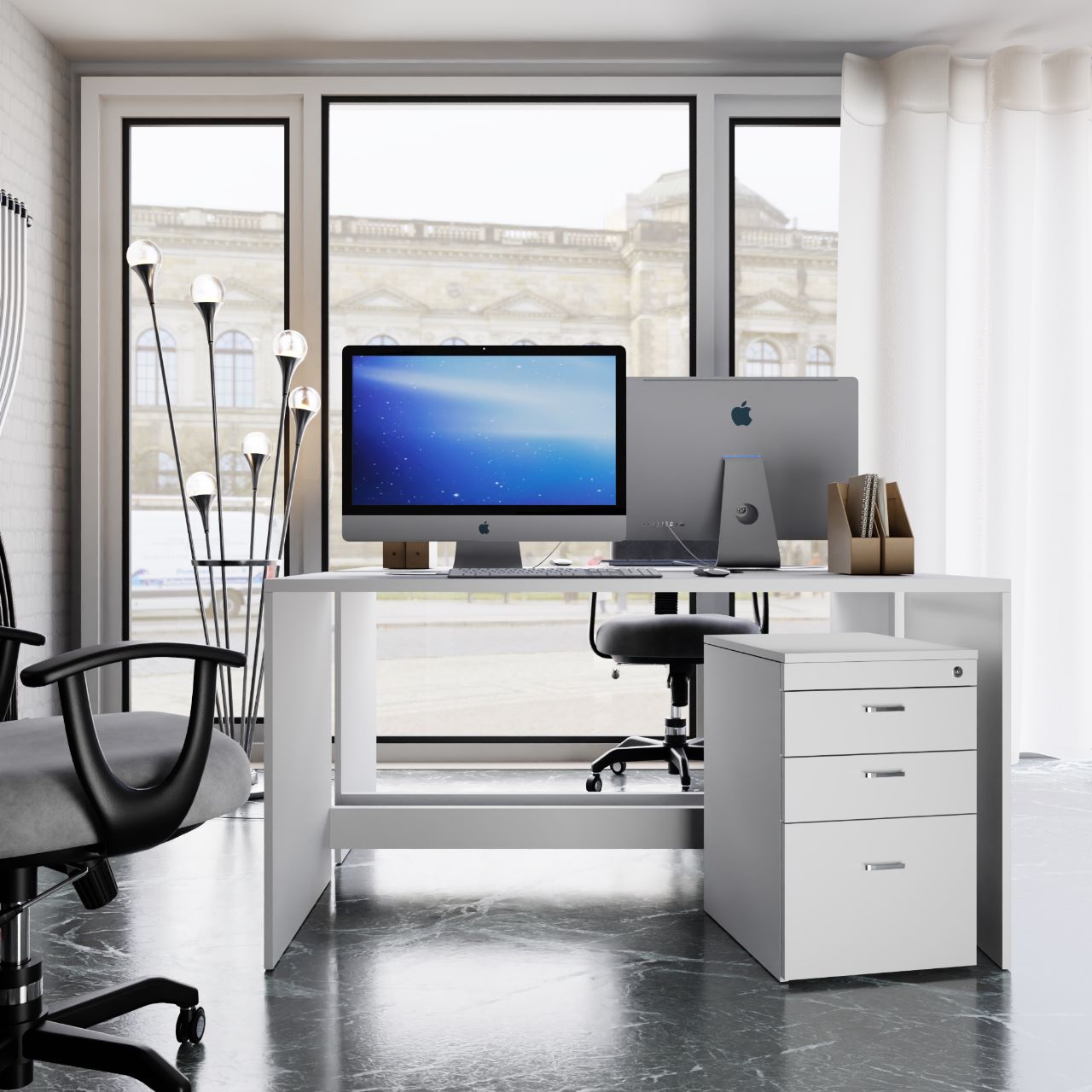 Pedestal 3 Drawer unit with standard lock (Suede Finish , White and Wenge ) piedestal Drawer Units VIKI FURNITURE White