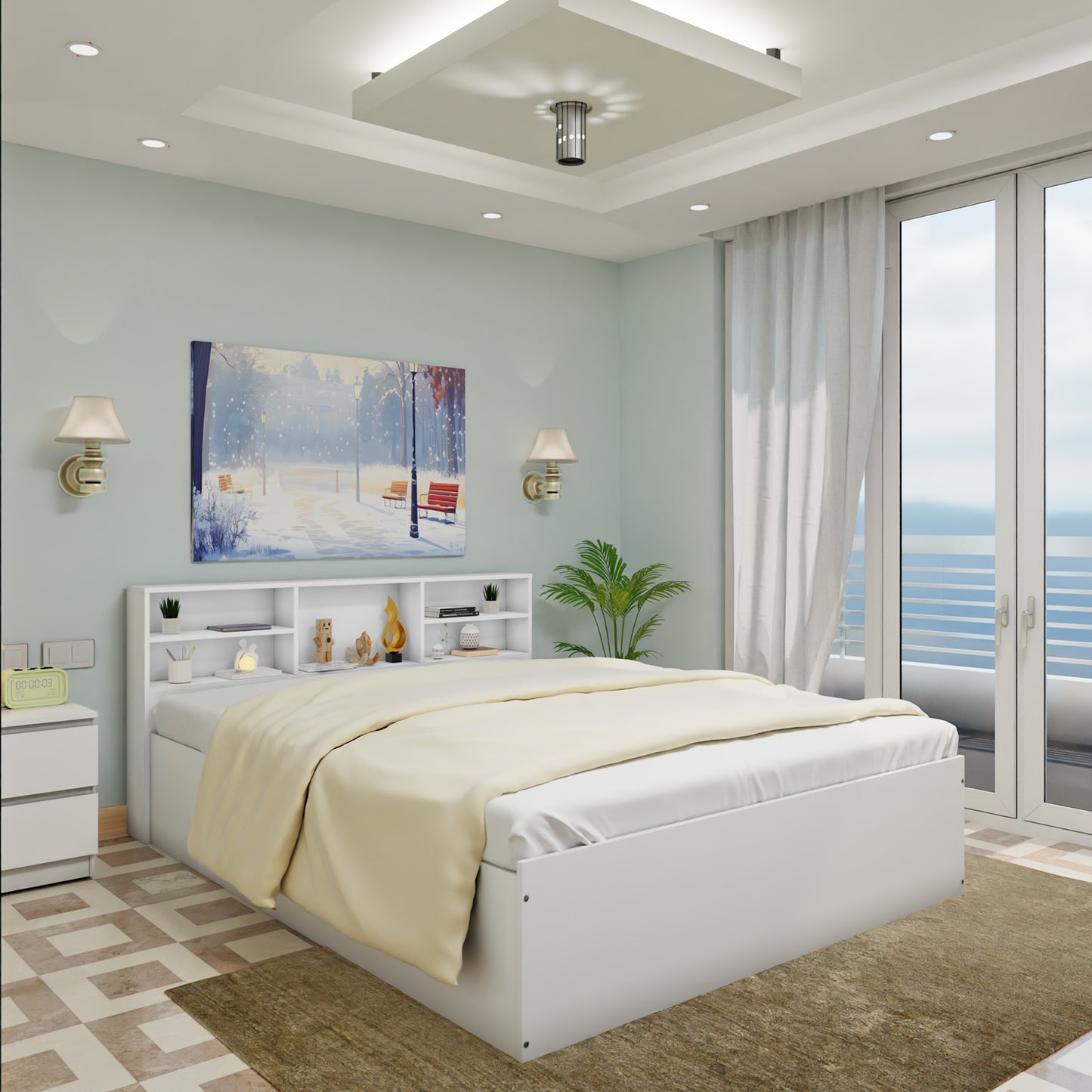 VIKI | Head Shelf Engineered Wood Bed with Storage, Bedroom Bed Bedroom Furniture Sets VIKI FURNITURE