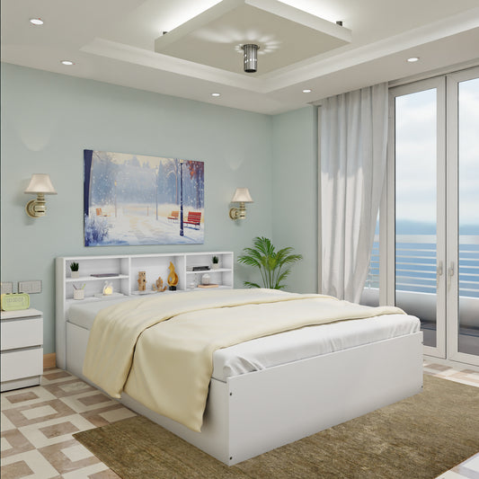 VIKI | Head Shelf Engineered Wood Bed with Storage, Bedroom Bed Bedroom Furniture Sets VIKI FURNITURE