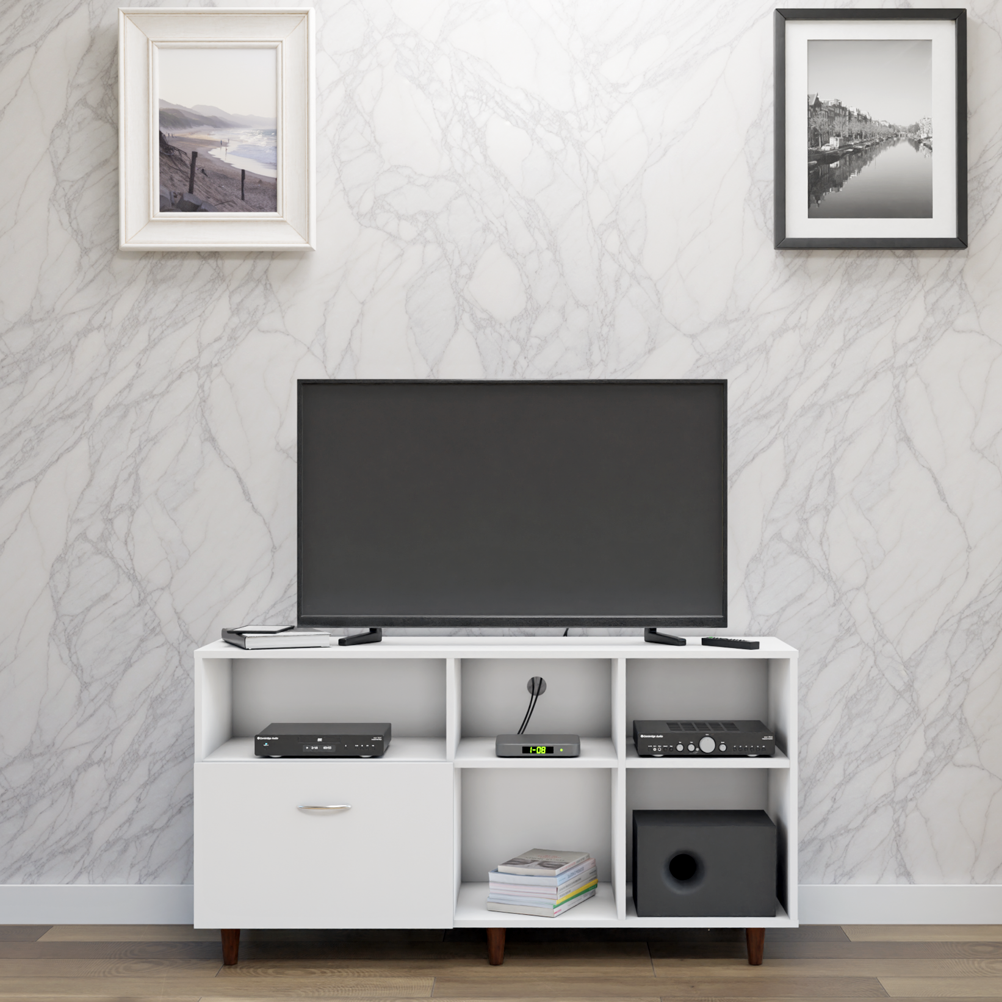TV Unit | 1 Drawer, Shelf & Open Shelves | Single Color TV & Entertainment Unit VIKI FURNITURE