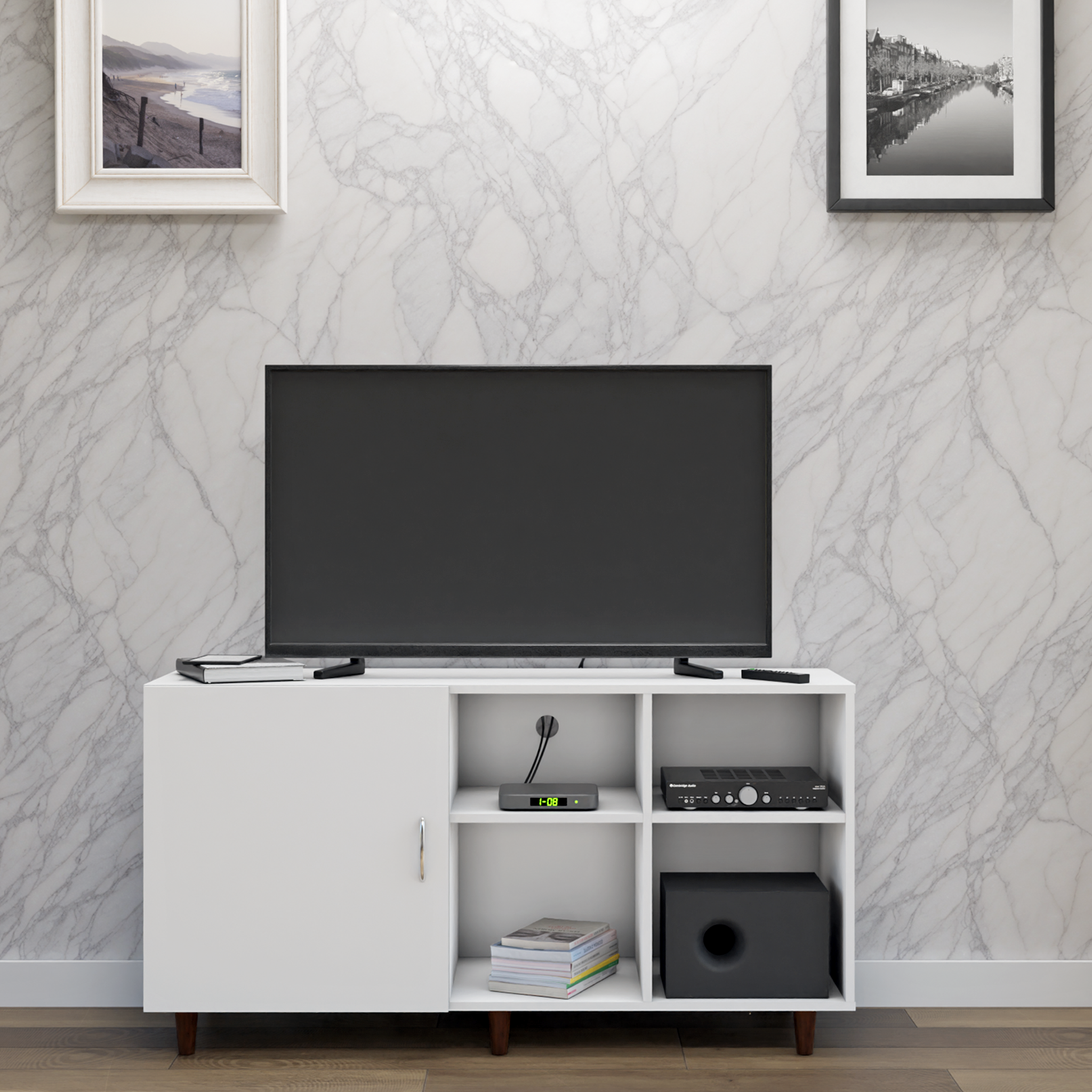TV Unit | 1 Door, Open Shelves | Single Color TV & Entertainment Unit VIKI FURNITURE