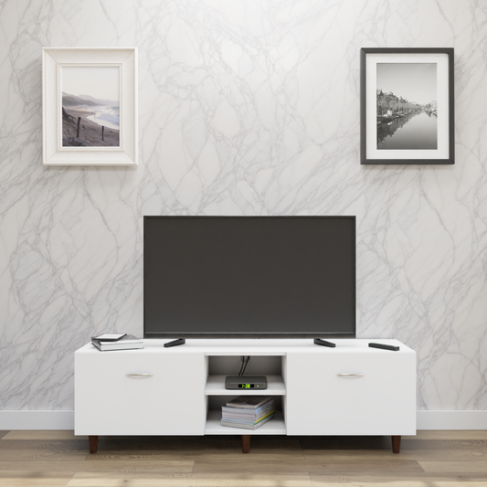 TV Unit | Drawers, Open Shelf | Single Color TV & Entertainment Unit VIKI FURNITURE Frosty White