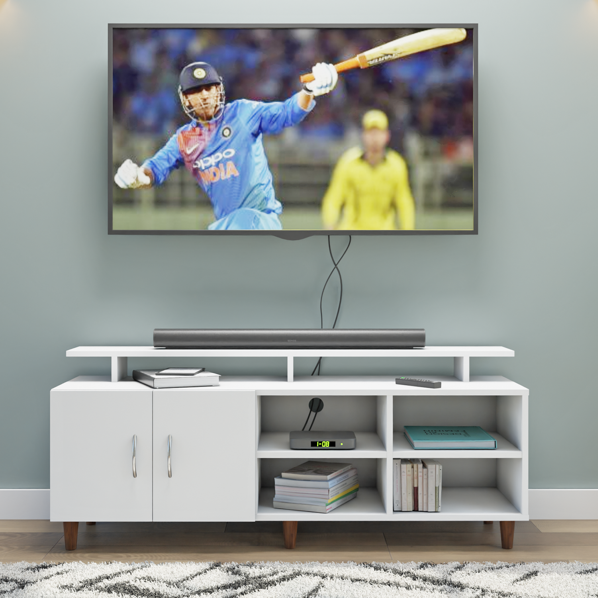 TV Unit | 2 Door, Open Shelves & Extension | Single Color TV & Entertainment Unit VIKI FURNITURE