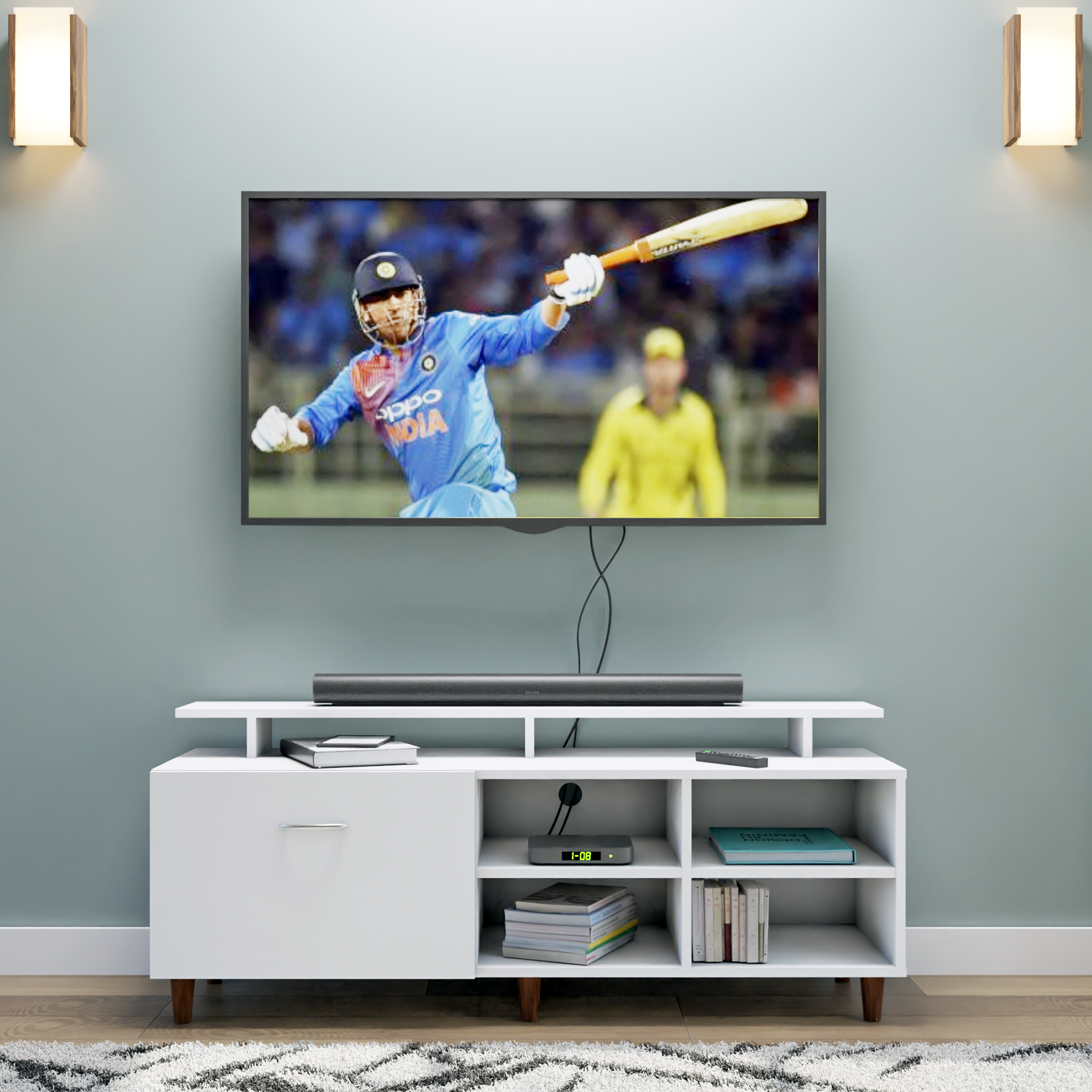 TV Unit | 1 Drawer, Open Shelves & Extension | Single Color TV & Entertainment Unit VIKI FURNITURE