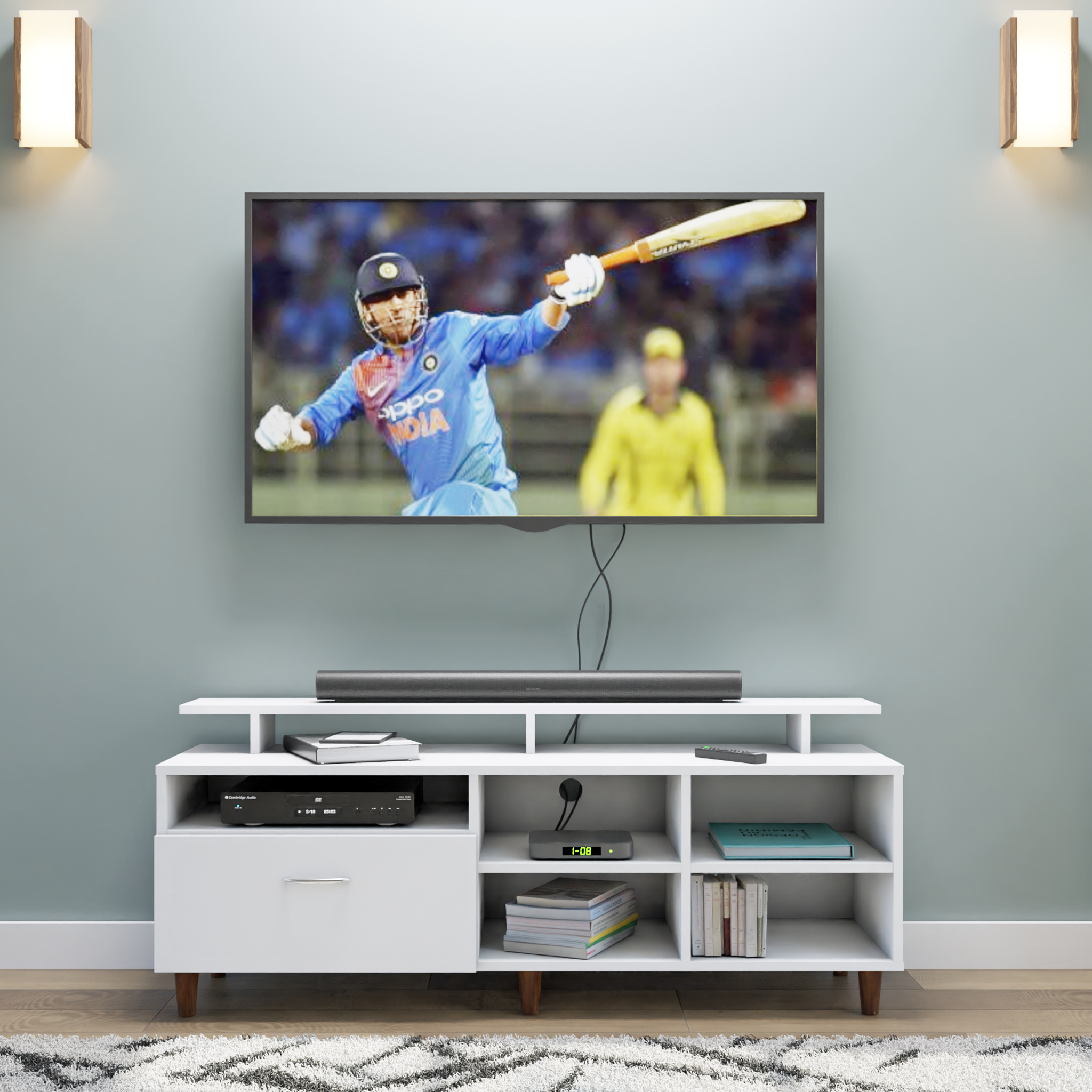 TV Unit | 1 Drawer, Shelf, Open Shelves & Extension | Single Color TV & Entertainment Unit VIKI FURNITURE