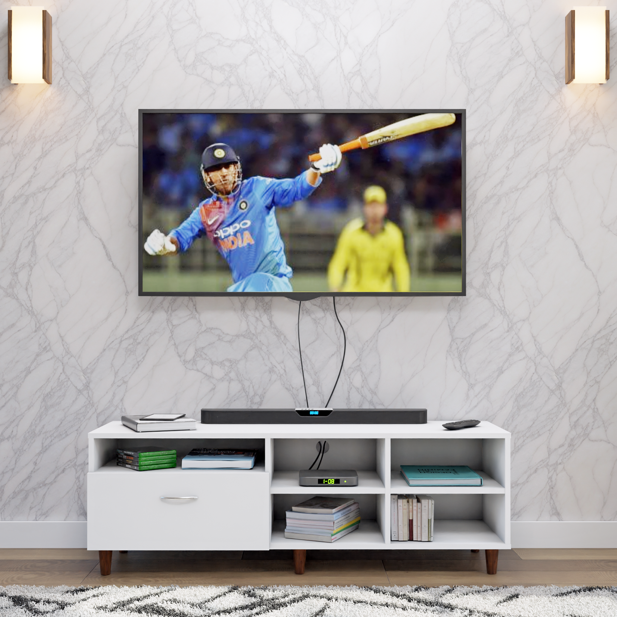 TV Unit | 1 Drawer, Shelf, Open Shelves | Single Color TV & Entertainment Unit VIKI FURNITURE