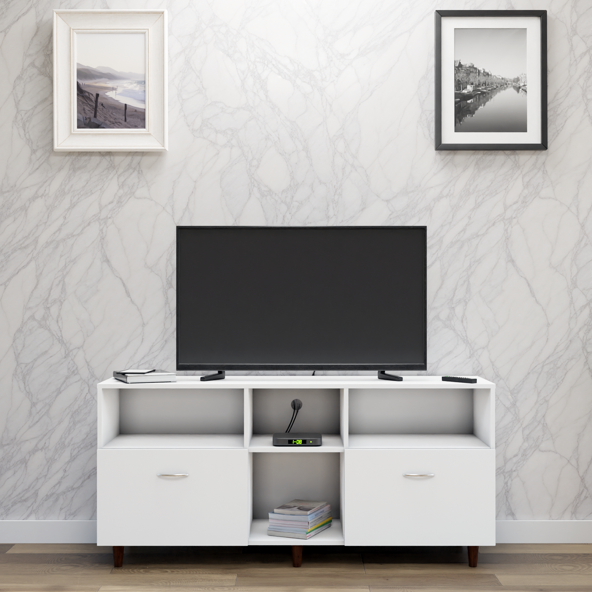 TV unit | 2 Drawers, Shelf & Open Shelves | Single Color TV & Entertainment Unit VIKI FURNITURE