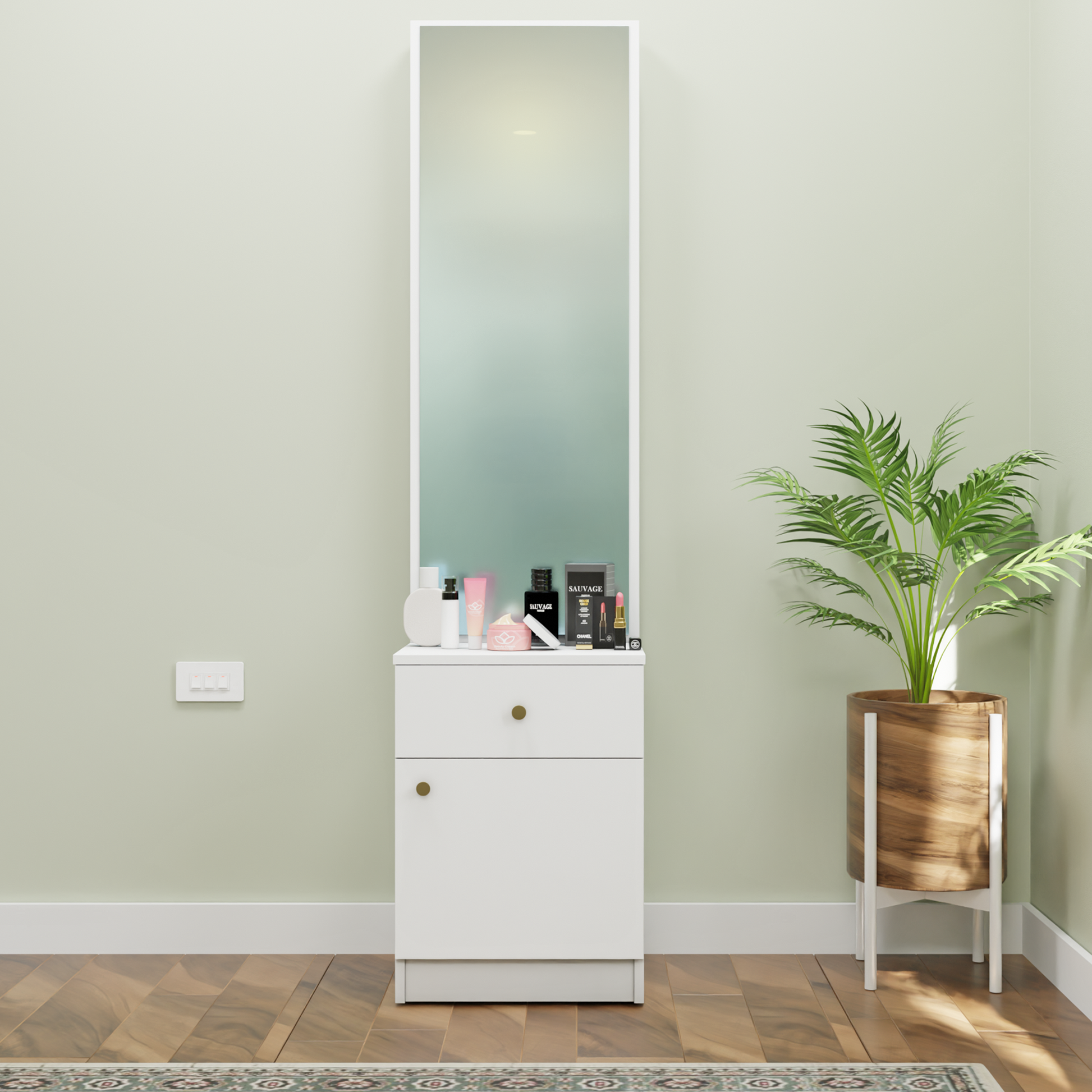 Dressing Table with Mirror Door | Door | Drawer & Open Shelves Dressing Table VIKI FURNITURE