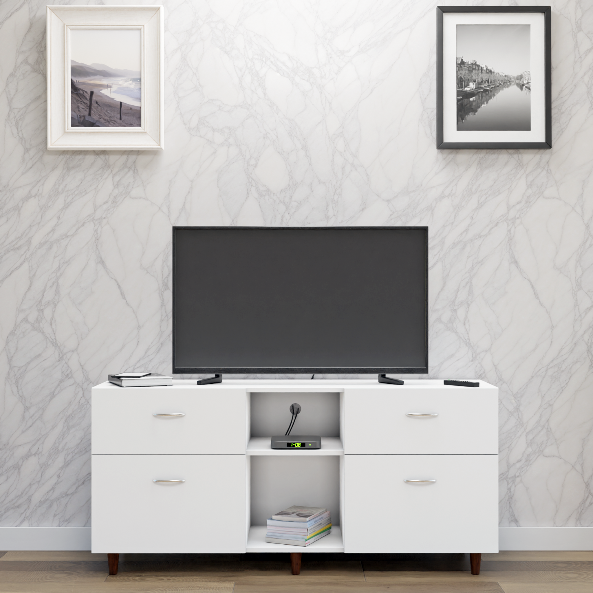 TV unit | 4 Drawers, Open Shelves | Single Color TV & Entertainment Unit VIKI FURNITURE