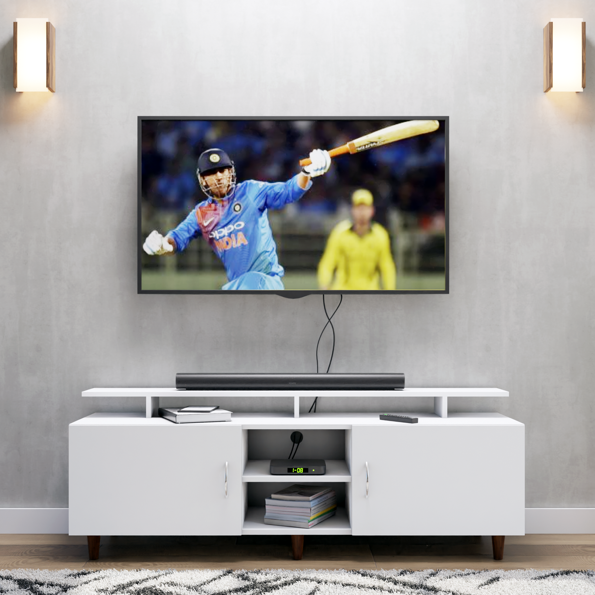 TV unit | 2 Doors, Open Shelves & Extension | Single Color TV & Entertainment Unit VIKI FURNITURE