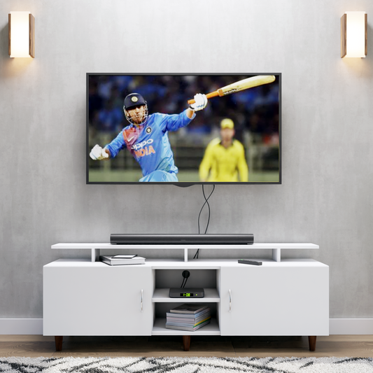 TV unit | 2 Doors, Open Shelves & Extension | Single Color TV & Entertainment Unit VIKI FURNITURE Frosty White